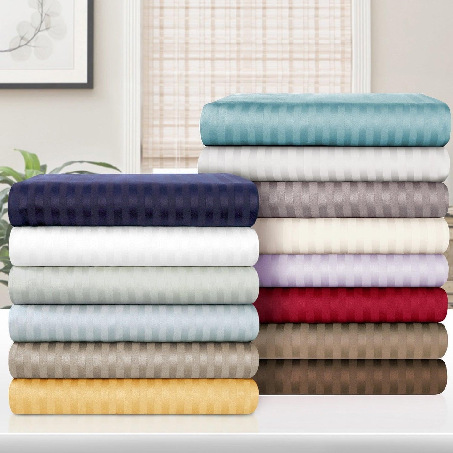 Premium 600 Thread Count Egyptian Cotton Striped Pillowcase Set - Navy Blue