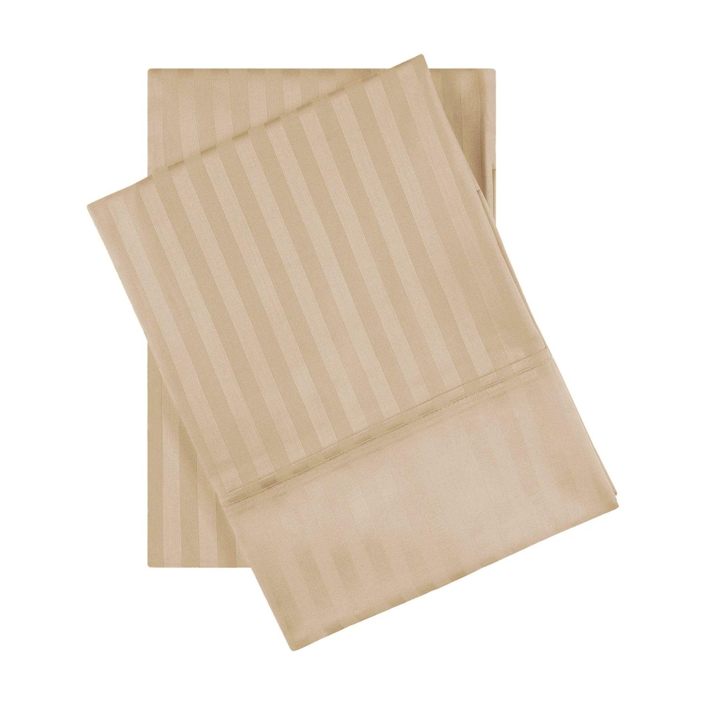 Premium 600 Thread Count Egyptian Cotton Striped Pillowcase Set - Beige
