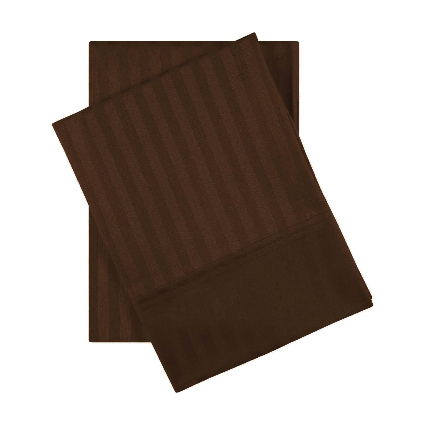 Premium 600 Thread Count Egyptian Cotton Striped Pillowcase Set - Chocolate
