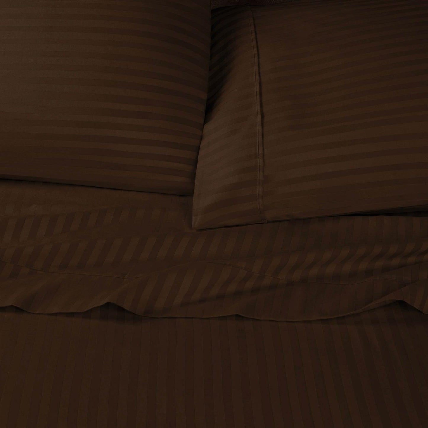 Premium 600 Thread Count Egyptian Cotton Striped Pillowcase Set - Chocolate
