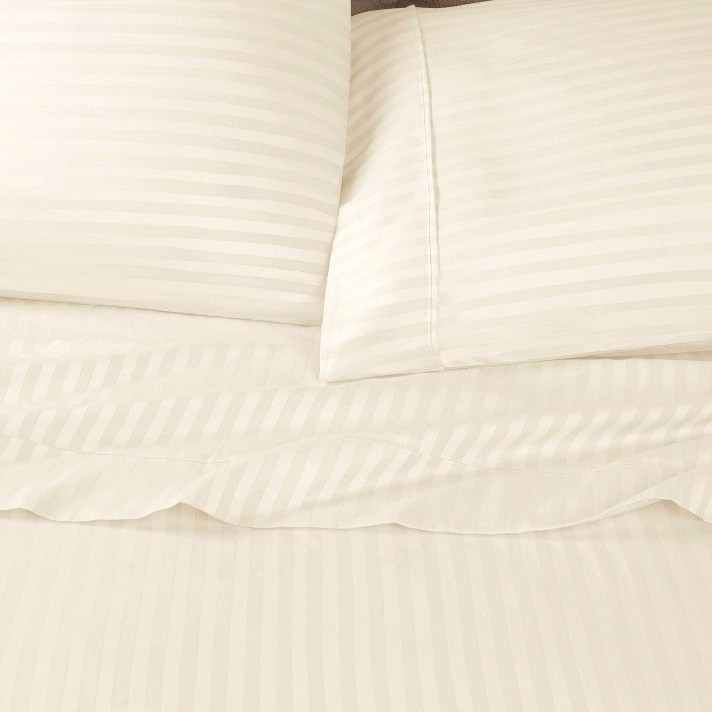 Premium 600 Thread Count Egyptian Cotton Striped Pillowcase Set - Ivory
