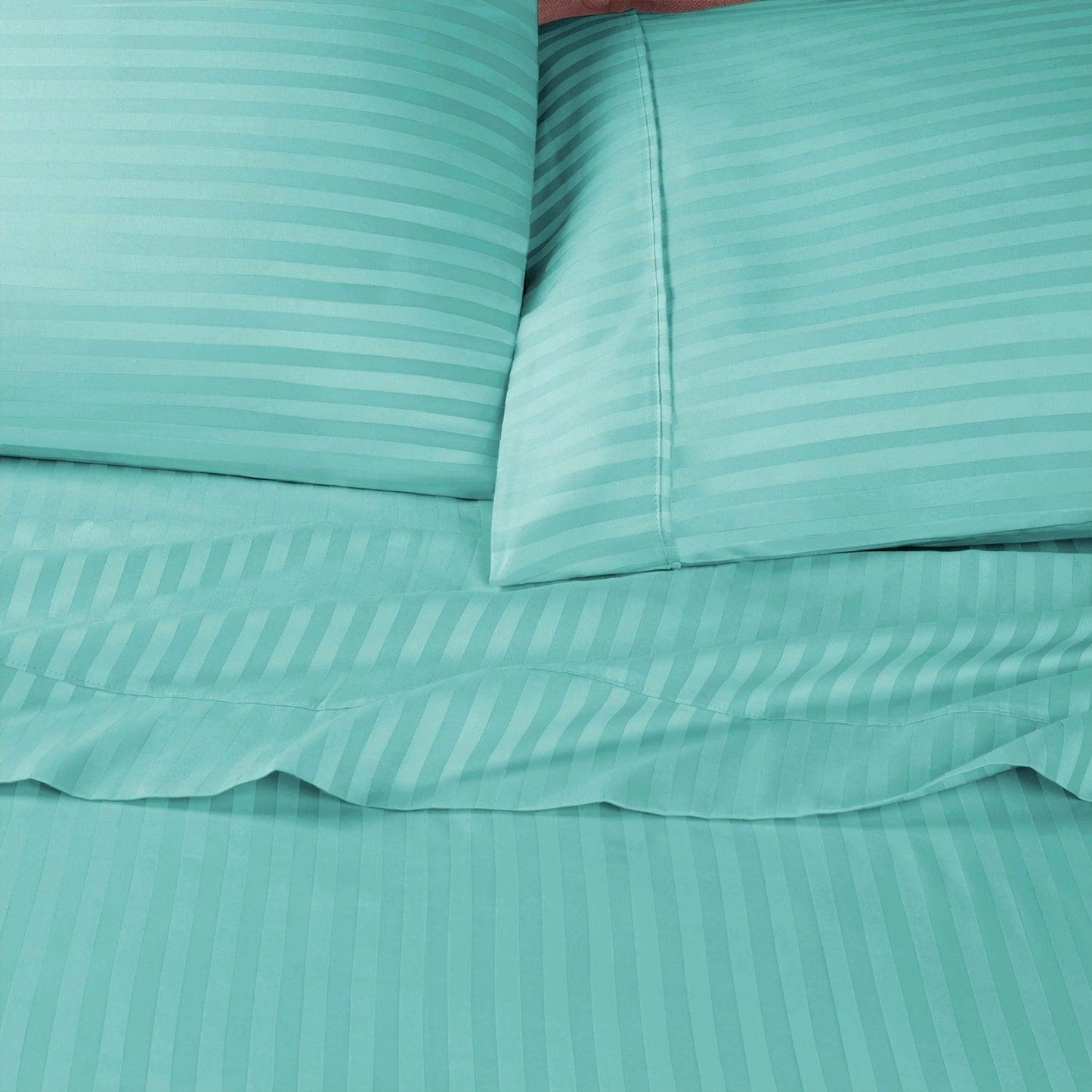 Premium 600 Thread Count Egyptian Cotton Striped Pillowcase Set - Teal