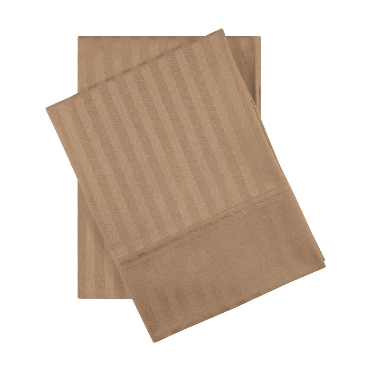 Premium 600 Thread Count Egyptian Cotton Striped Pillowcase Set - Beige