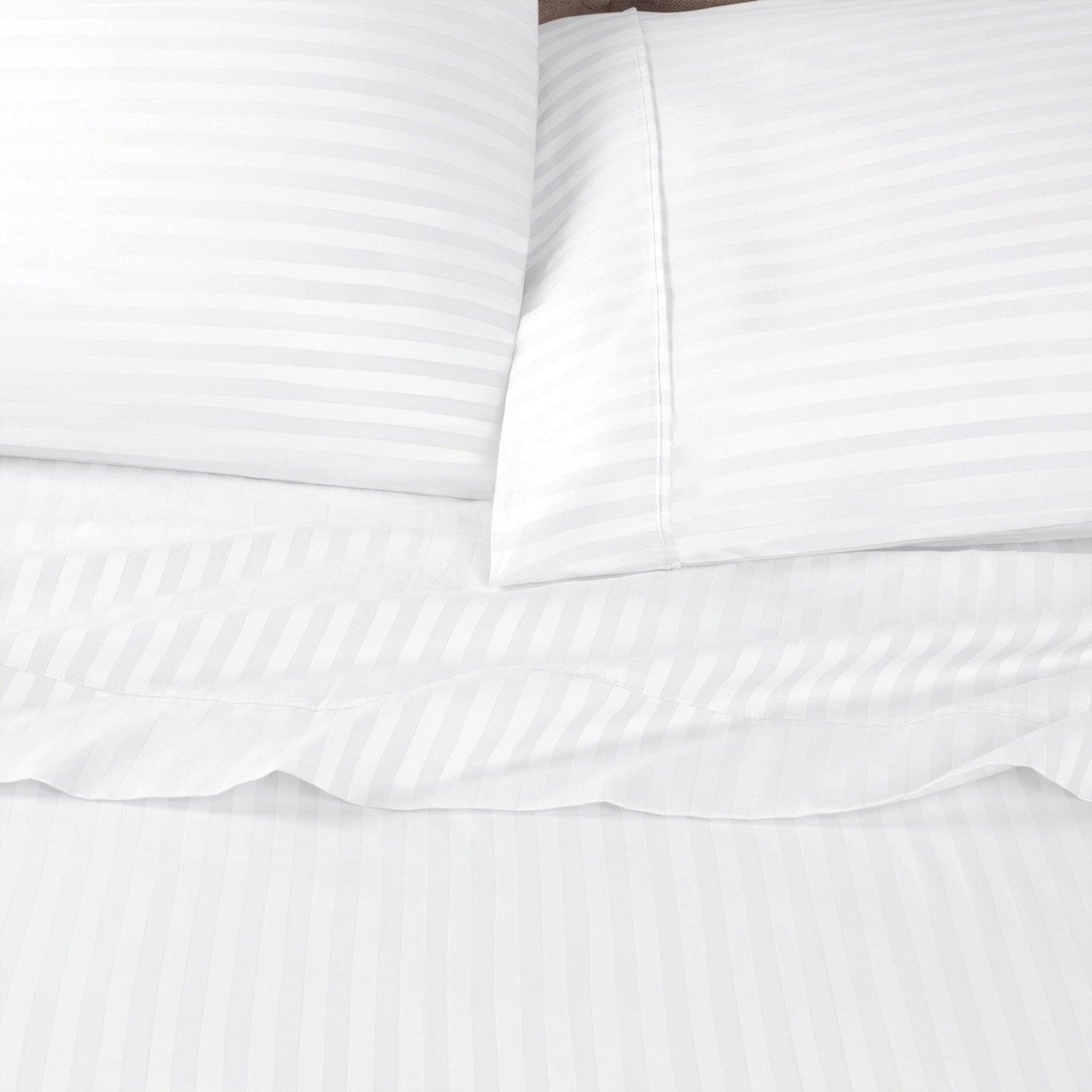Premium 600 Thread Count Egyptian Cotton Striped Pillowcase Set - White