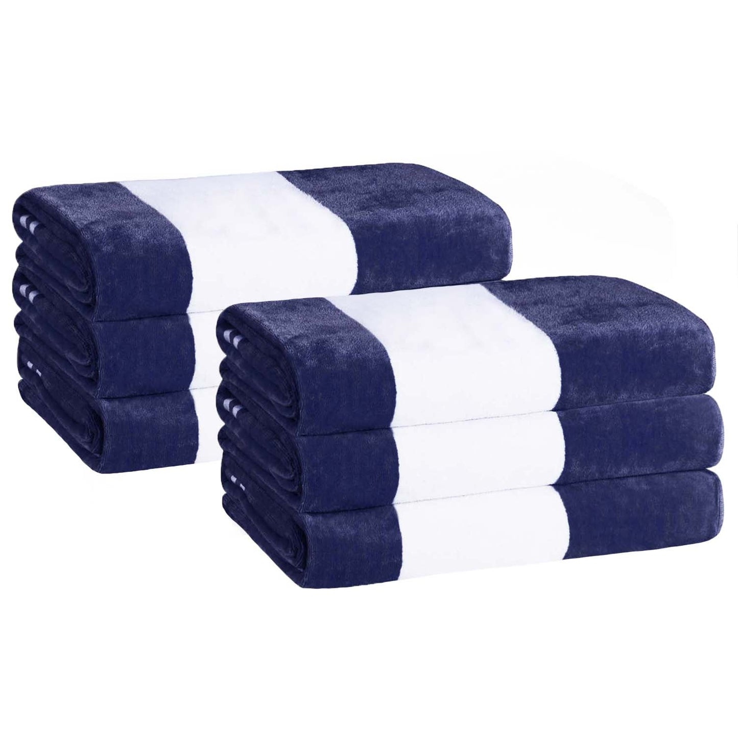 Superior Cabana Stripe Oversized Cotton Beach Towel Set Of 2,4,6 - Blue