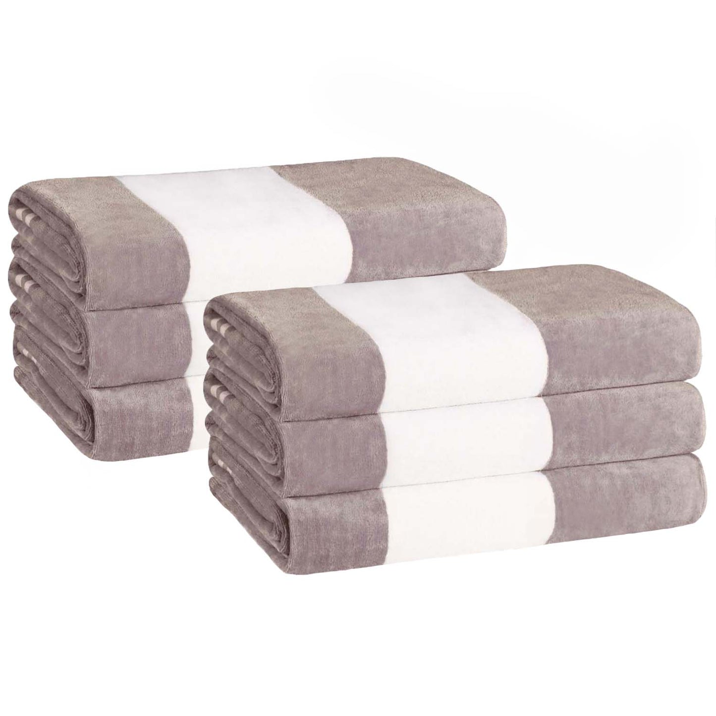 Superior Cabana Stripe Oversized Cotton Beach Towel Set Of 2,4,6 - Light Grey