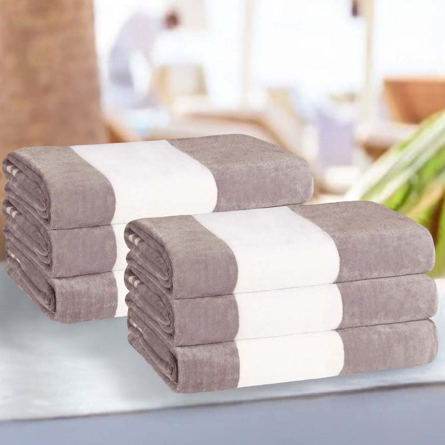 Superior Cabana Stripe Oversized Cotton Beach Towel Set Of 2,4,6 - Light Grey
