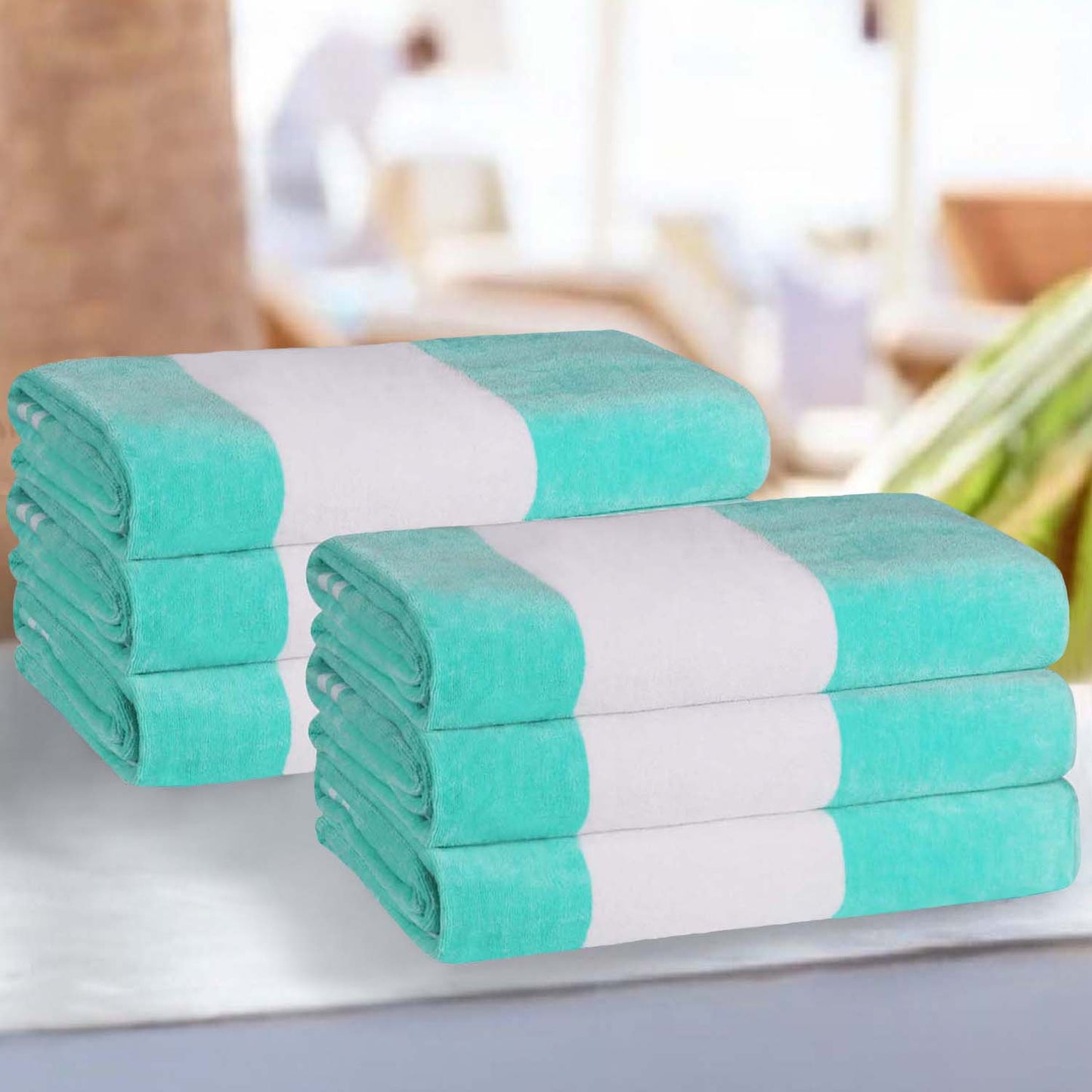 Superior Cabana Stripe Oversized Cotton Beach Towel Set Of 2,4,6 - Mint