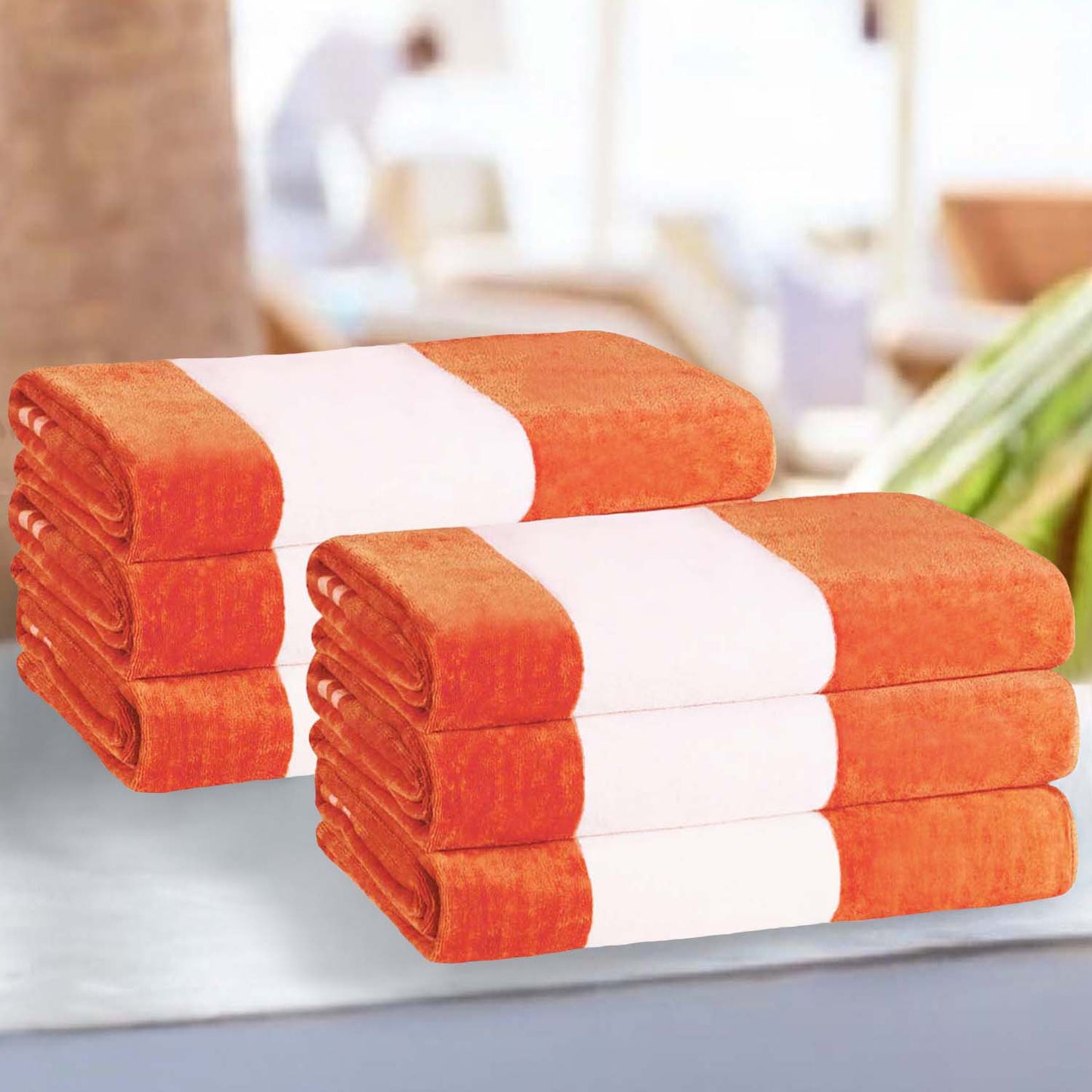 Superior Cabana Stripe Oversized Cotton Beach Towel Set Of 2,4,6 - Orange