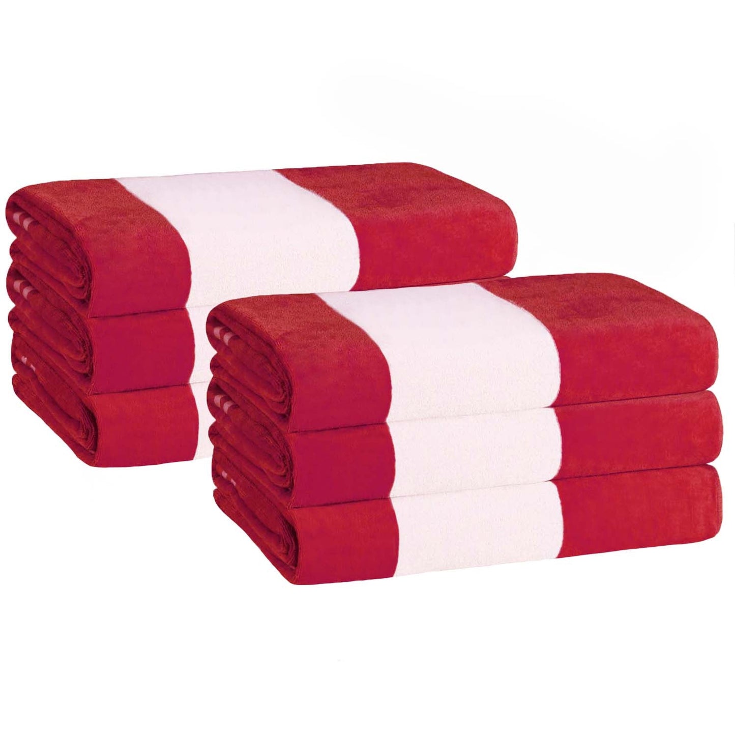 Superior Cabana Stripe Oversized Cotton Beach Towel Set Of 2,4,6 - Red