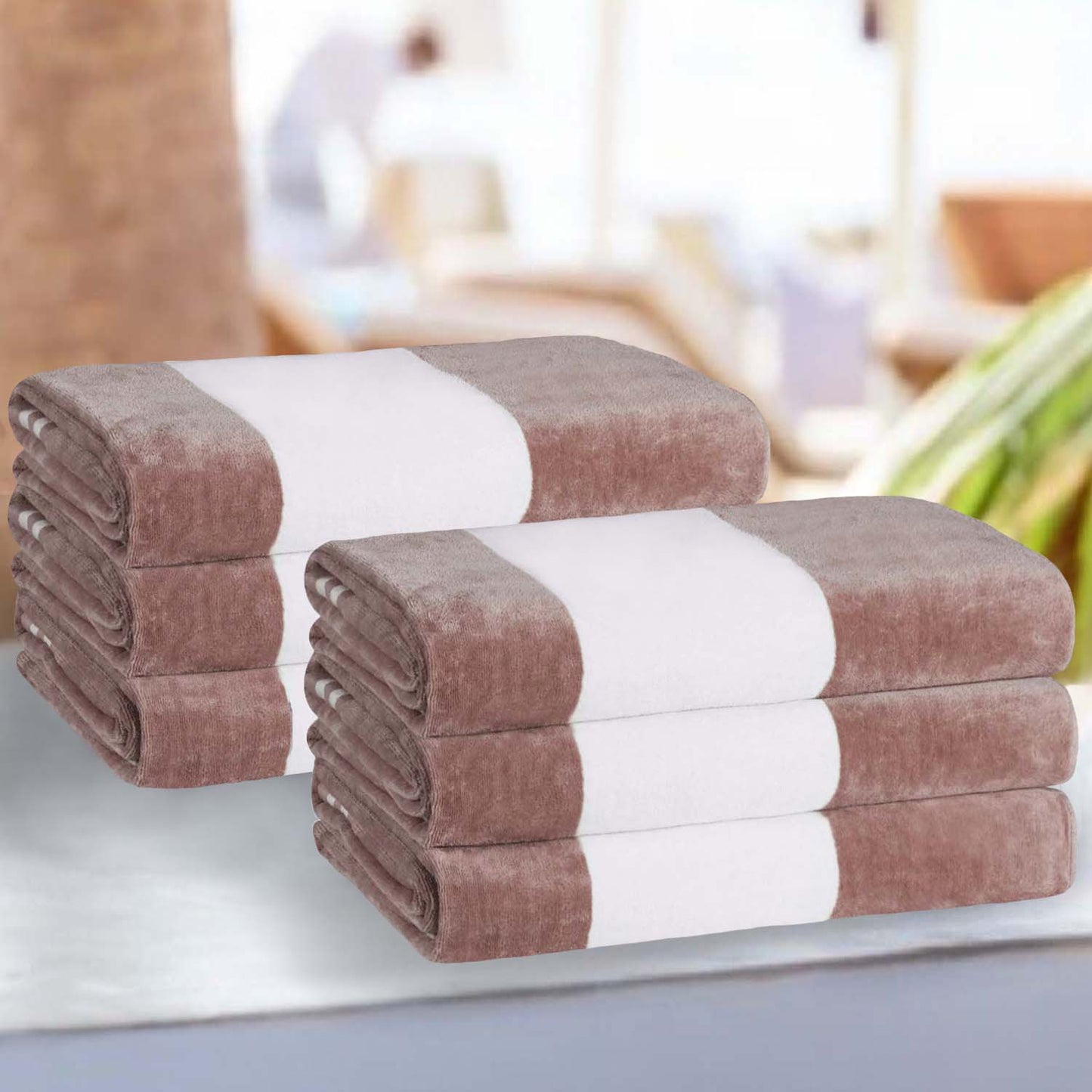 Superior Cabana Stripe Oversized Cotton Beach Towel Set Of 2,4,6 - Taupe