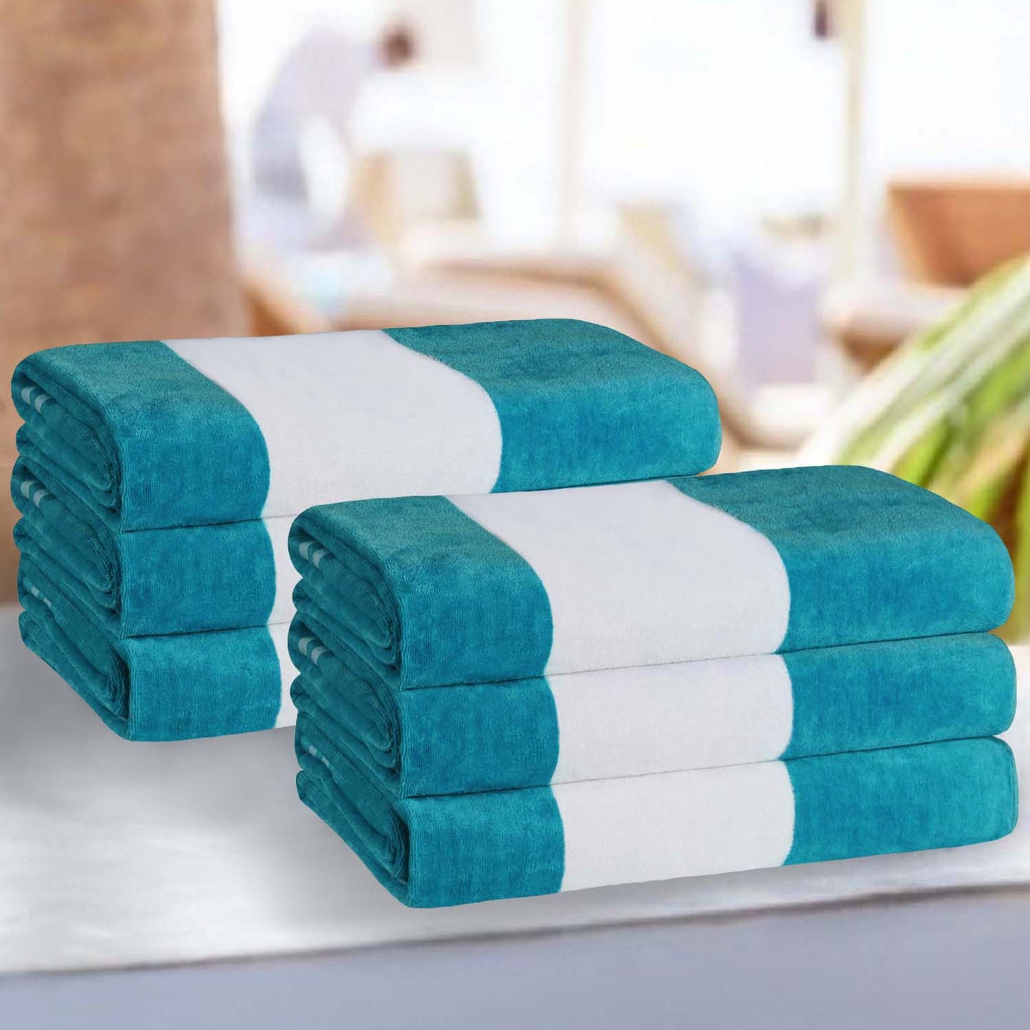 Superior Cabana Stripe Oversized Cotton Beach Towel Set Of 2,4,6 - Turquoise