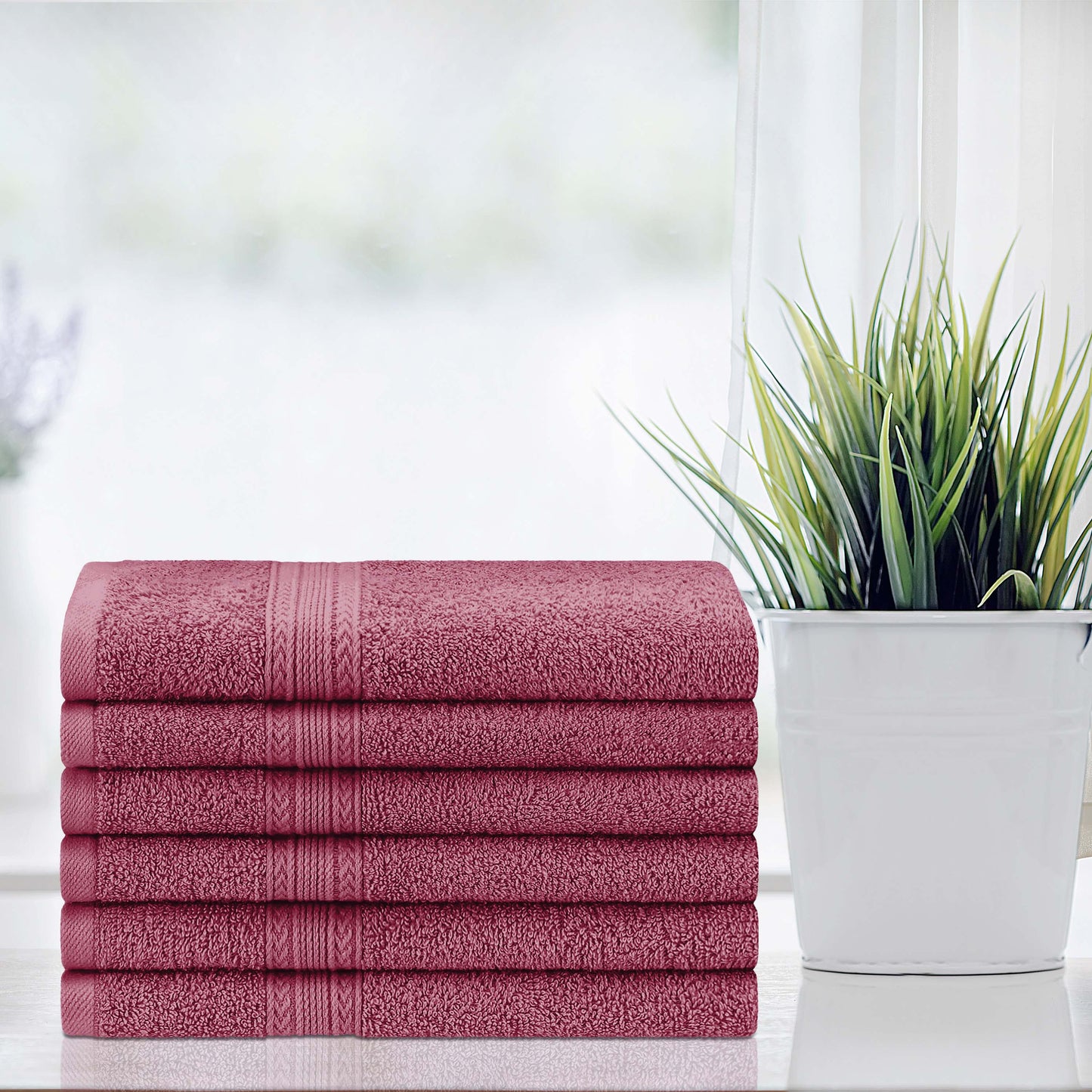 Superior Eco-Friendly Ring Spun Cotton 6-Piece Hand Towel Set - Rosewood