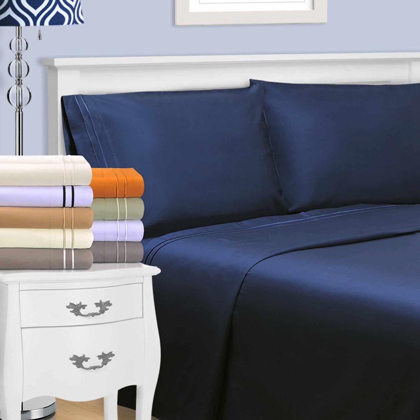 700 Thread Count Solid Egyptian Cotton Deep Pocket Sheet Set - Navy Blue