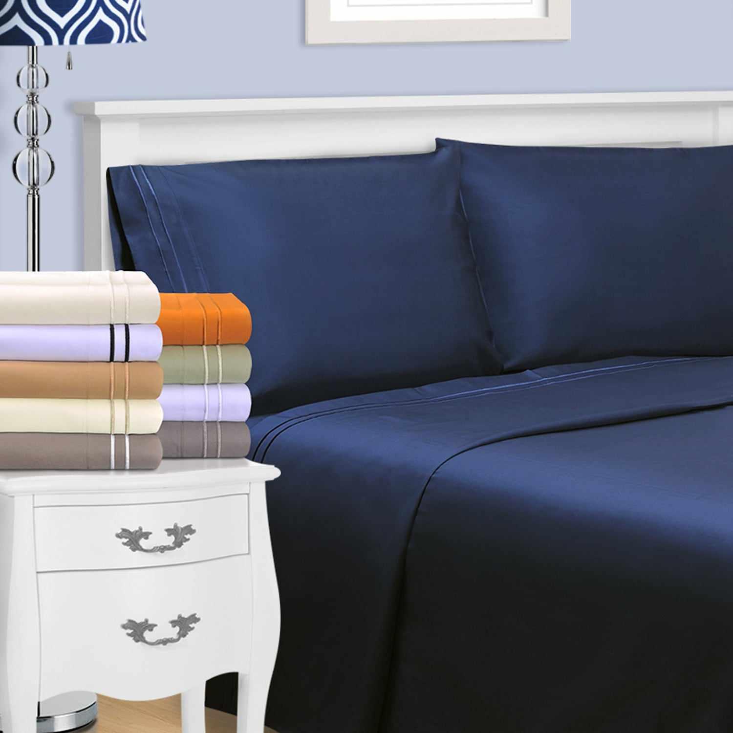 700 Thread Count Solid Egyptian Cotton Deep Pocket Sheet Set - Navy Blue