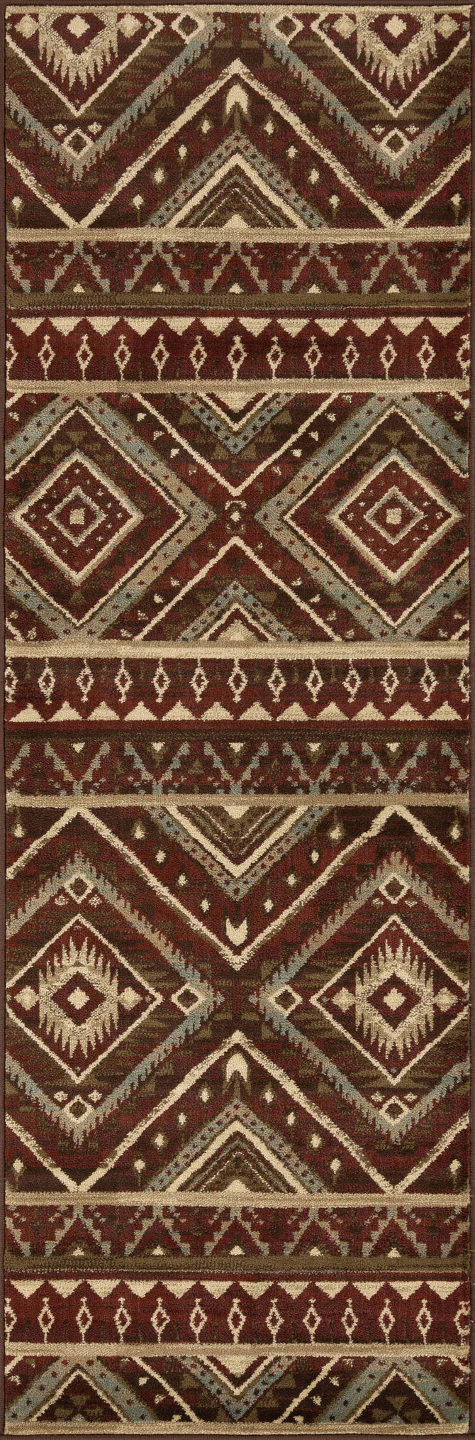 Tampa Southwestern Rustic Medallion Indoor Area Rug or Runner Rug - Maroon