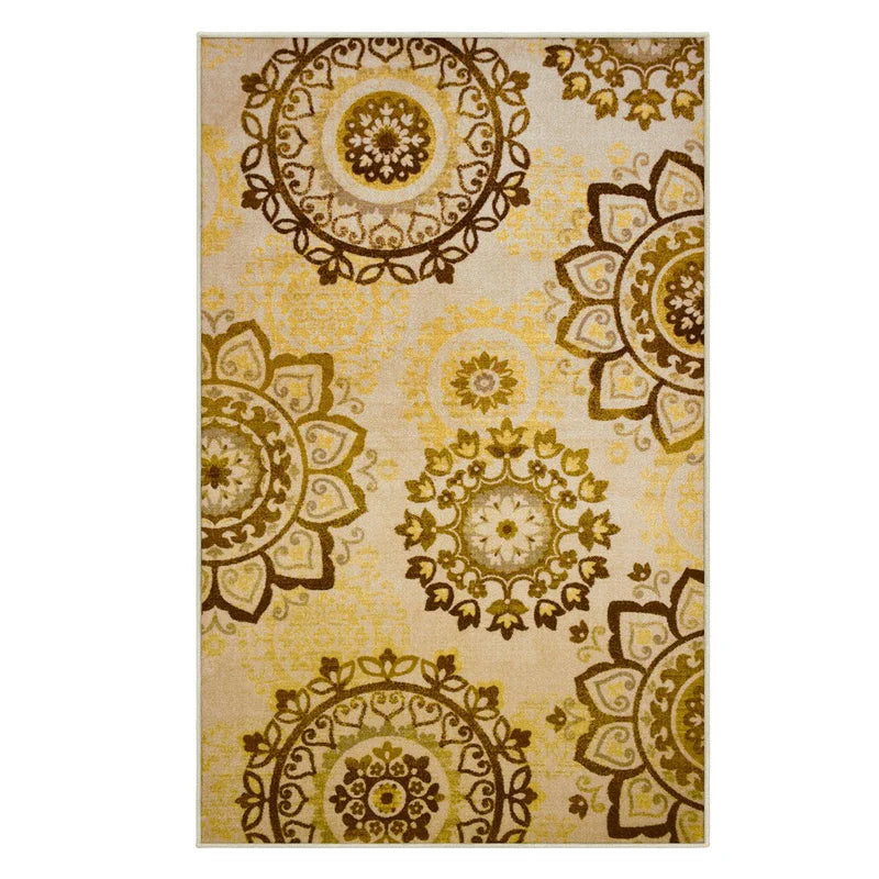 Liena Floral Medallion Non-Slip Washable Area Rug or Runner - Cream