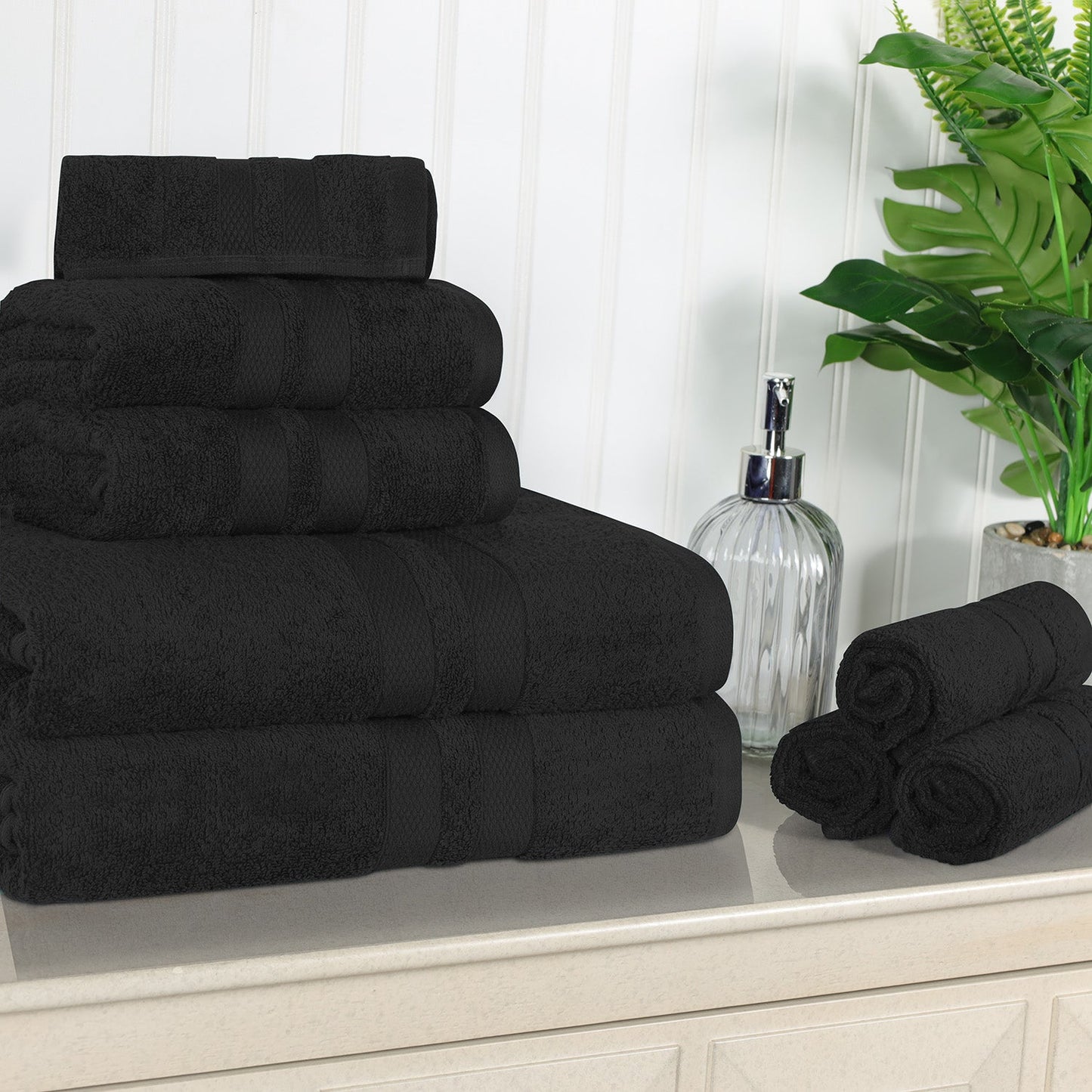 Superior Ultra Soft Cotton Absorbent Solid Assorted 8-Piece Towel Set - Black