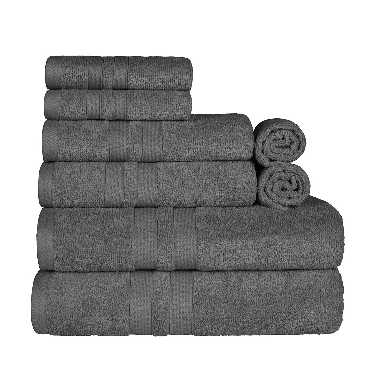 Superior Ultra Soft Cotton Absorbent Solid Assorted 8-Piece Towel Set - Charcoal