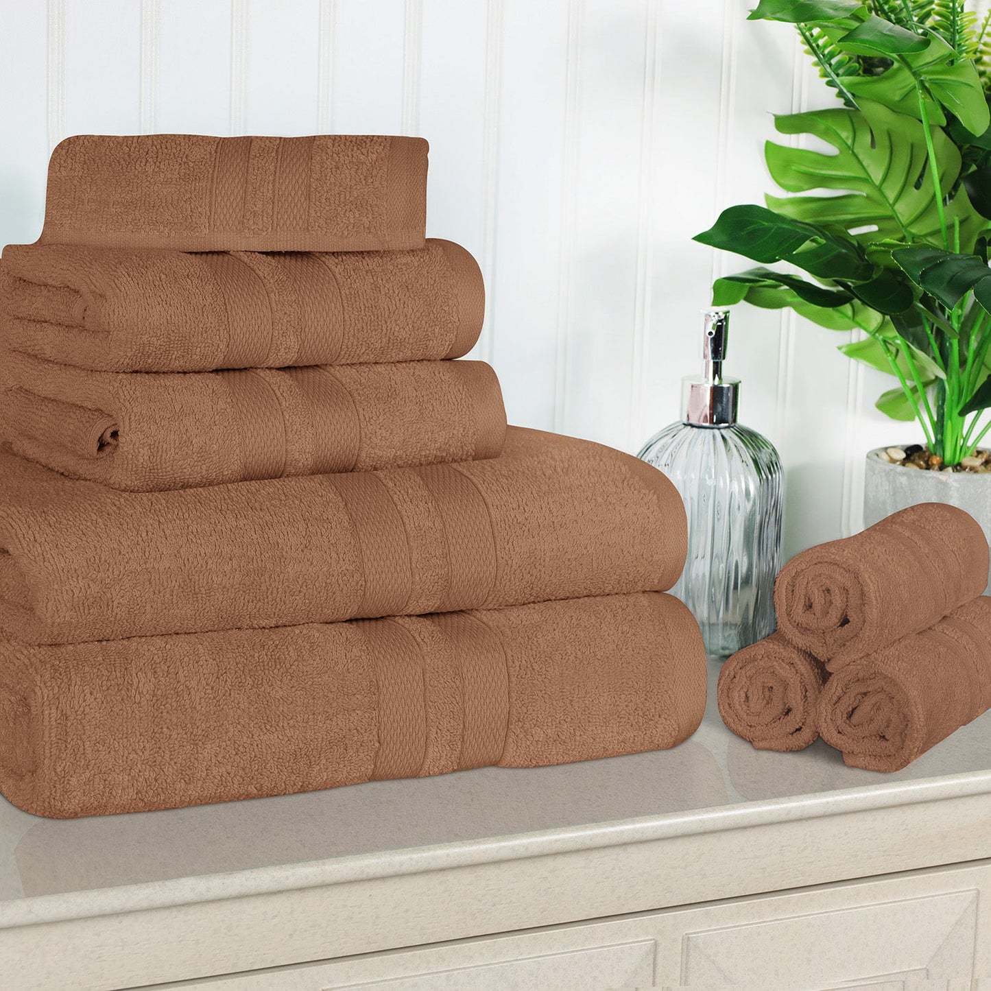 Superior Ultra Soft Cotton Absorbent Solid Assorted 8-Piece Towel Set - Chocolate