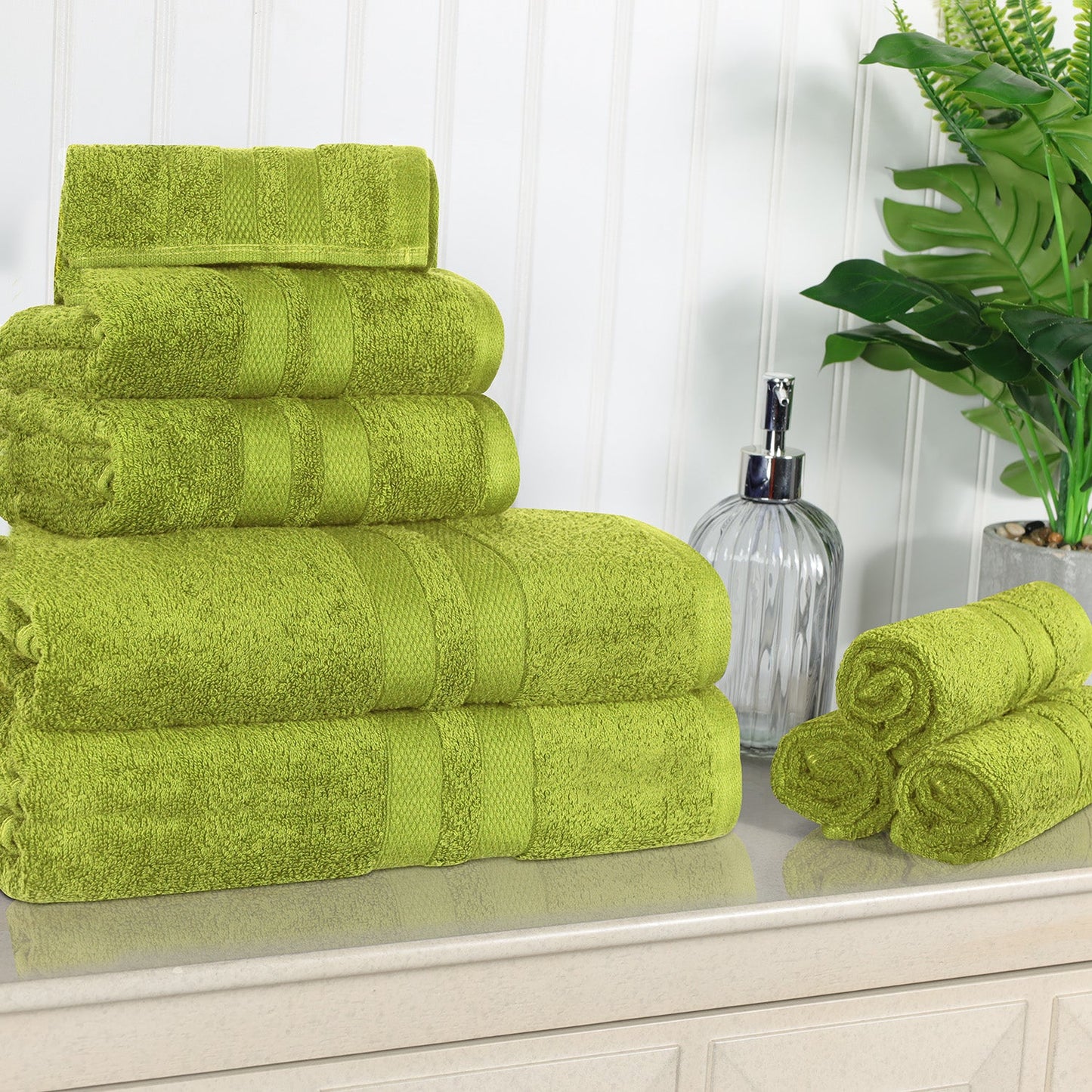 Superior Ultra Soft Cotton Absorbent Solid Assorted 8-Piece Towel Set - Celery