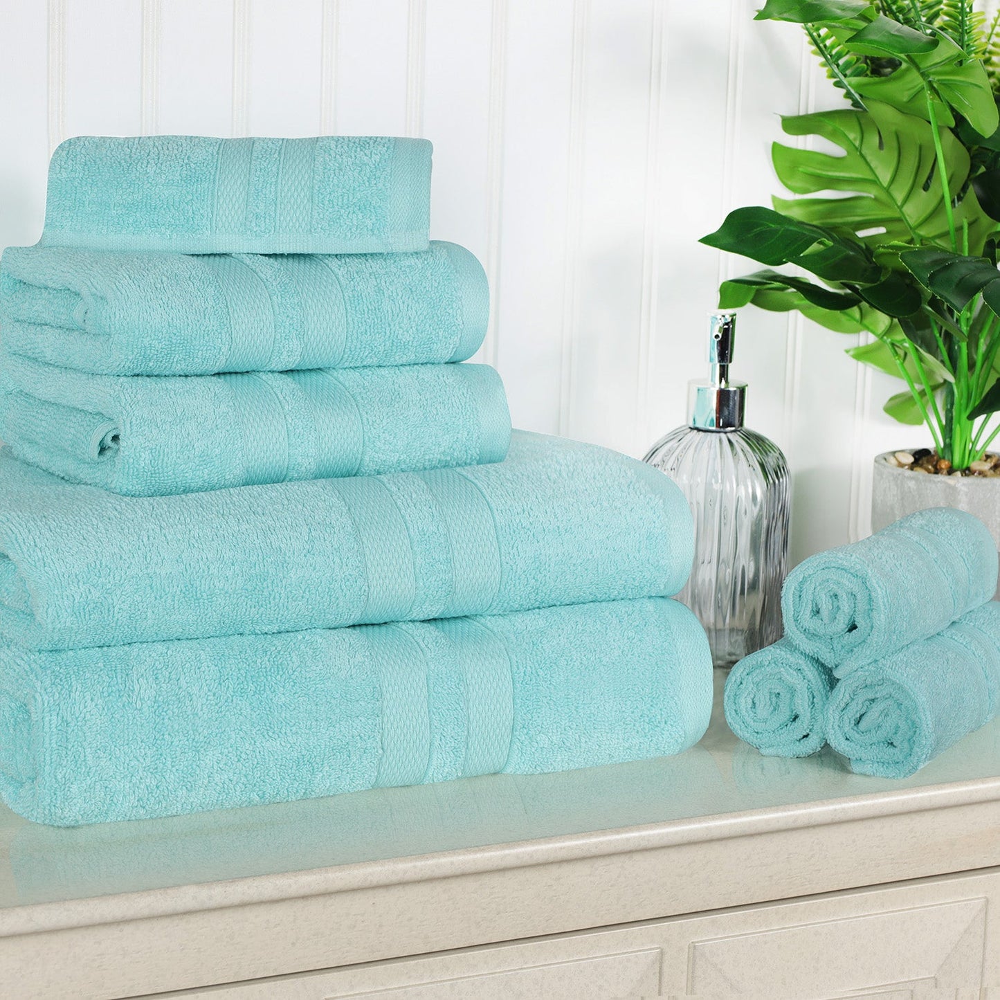 Superior Ultra Soft Cotton Absorbent Solid Assorted 8-Piece Towel Set - Cyan