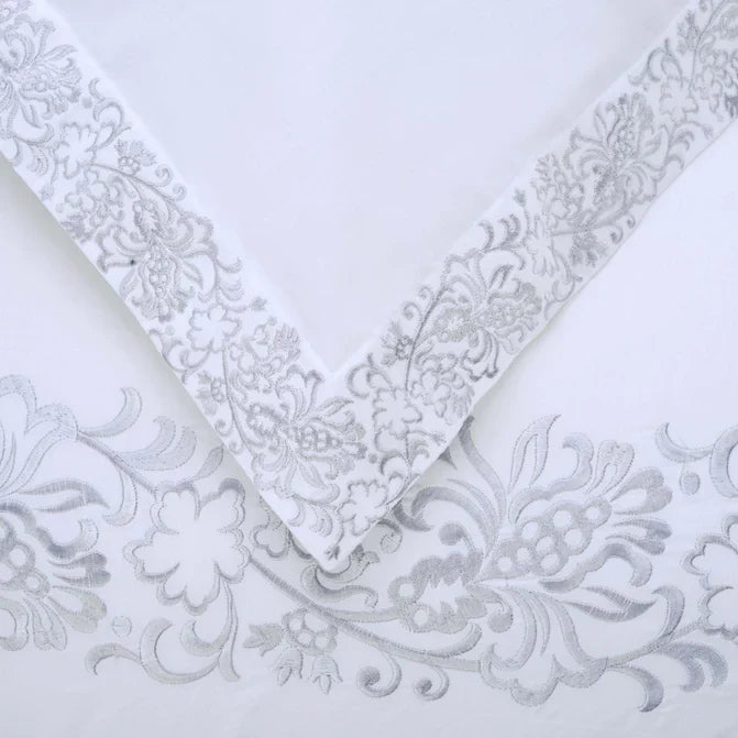 Moon Lawn Embroidered Cotton Duvet Cover Set - White