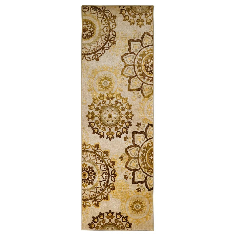 Liena Floral Medallion Non-Slip Washable Area Rug or Runner - Cream