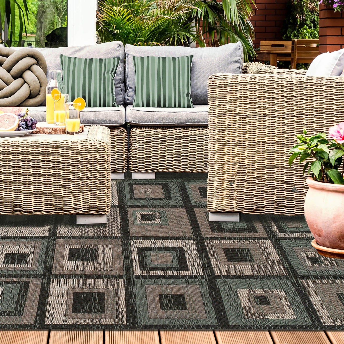 Superior Indoor Outdoor Jute Backed Colburn Geometric Weather Resistant Area Rug