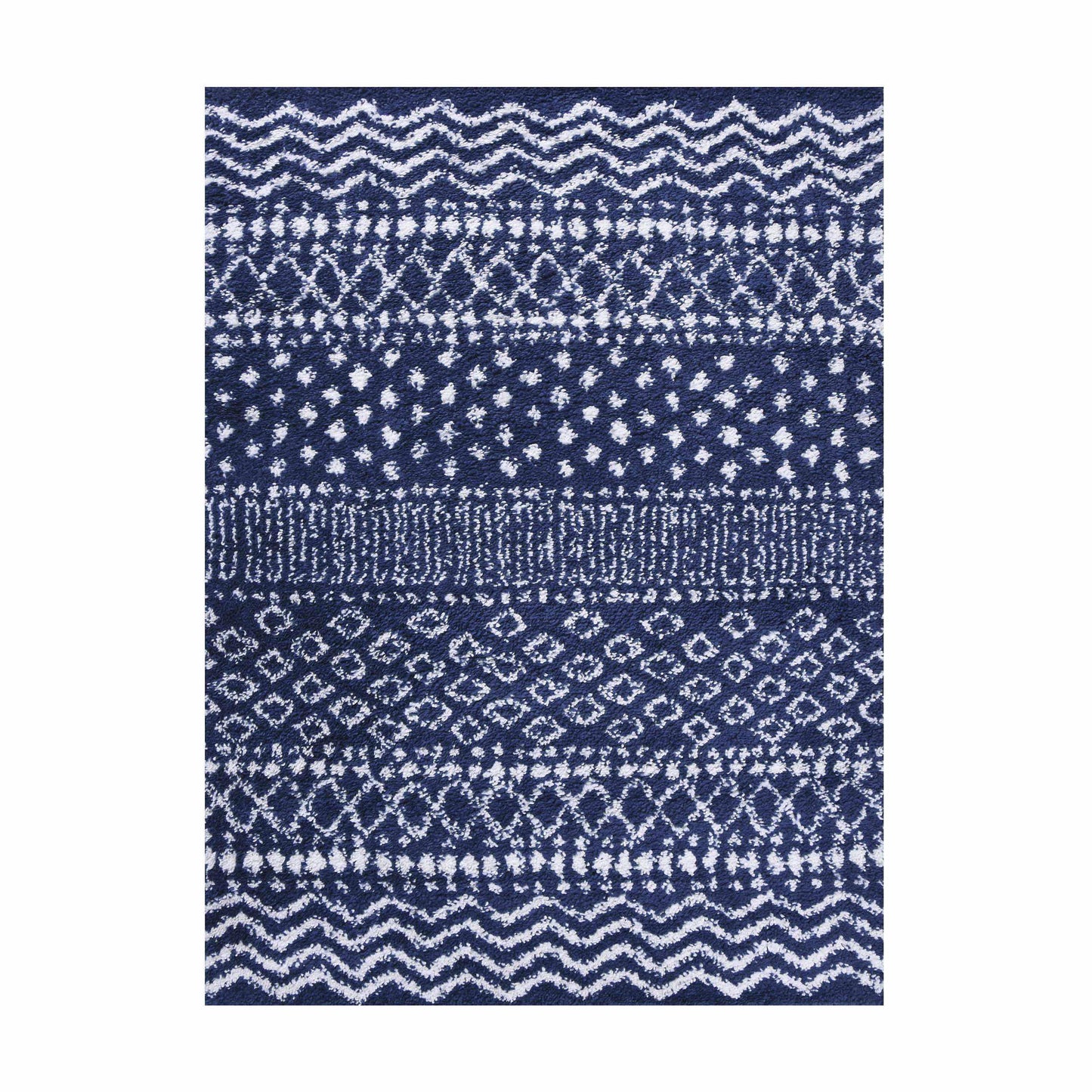 Superior Boho Geometric Indoor Plush Shag Area Rug -  Cream-Blue