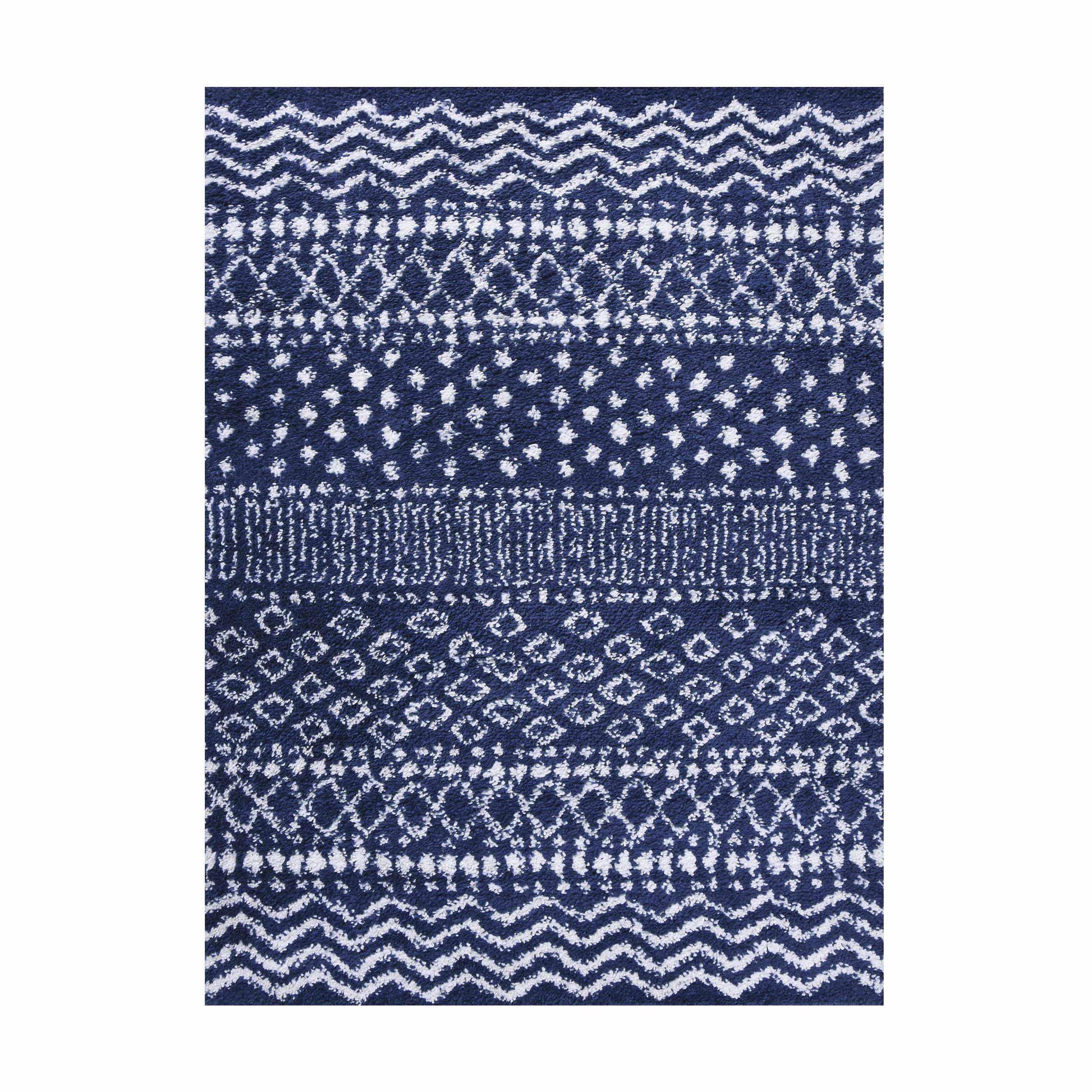 Superior Boho Geometric Indoor Plush Shag Area Rug -  Cream-Blue