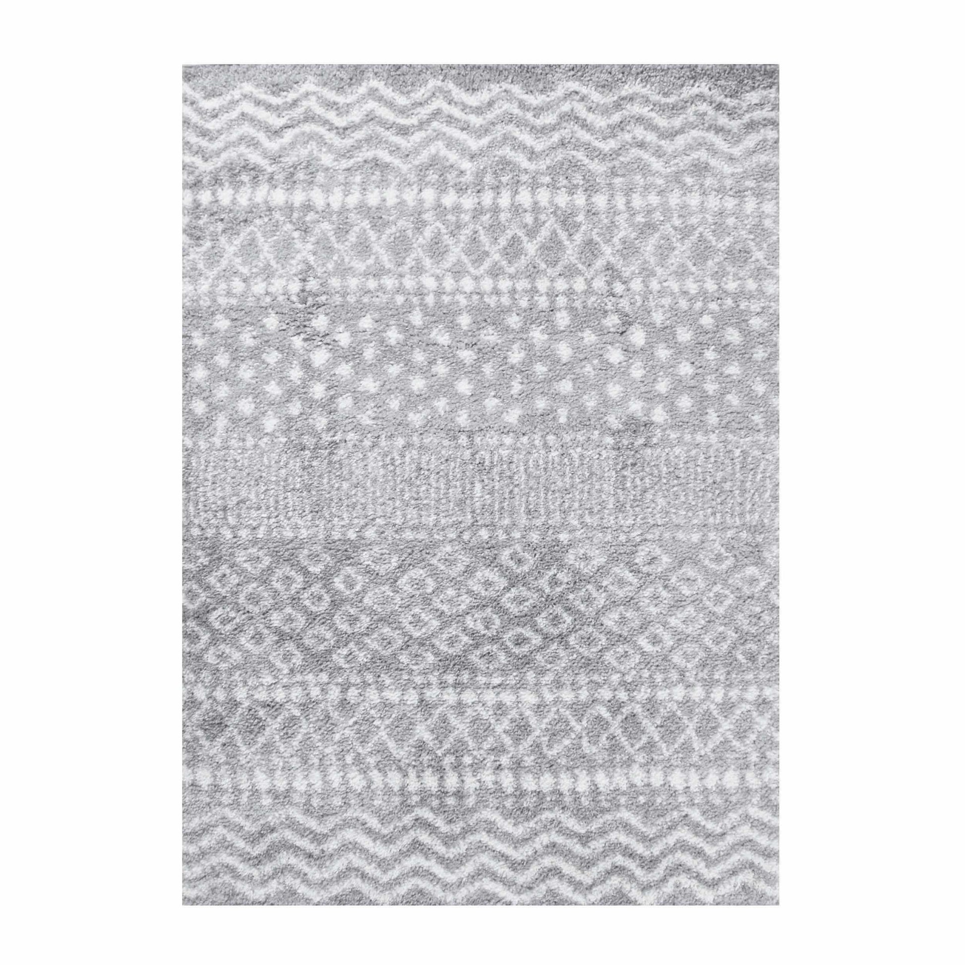 Superior Boho Geometric Indoor Plush Shag Area Rug - Cream-Grey