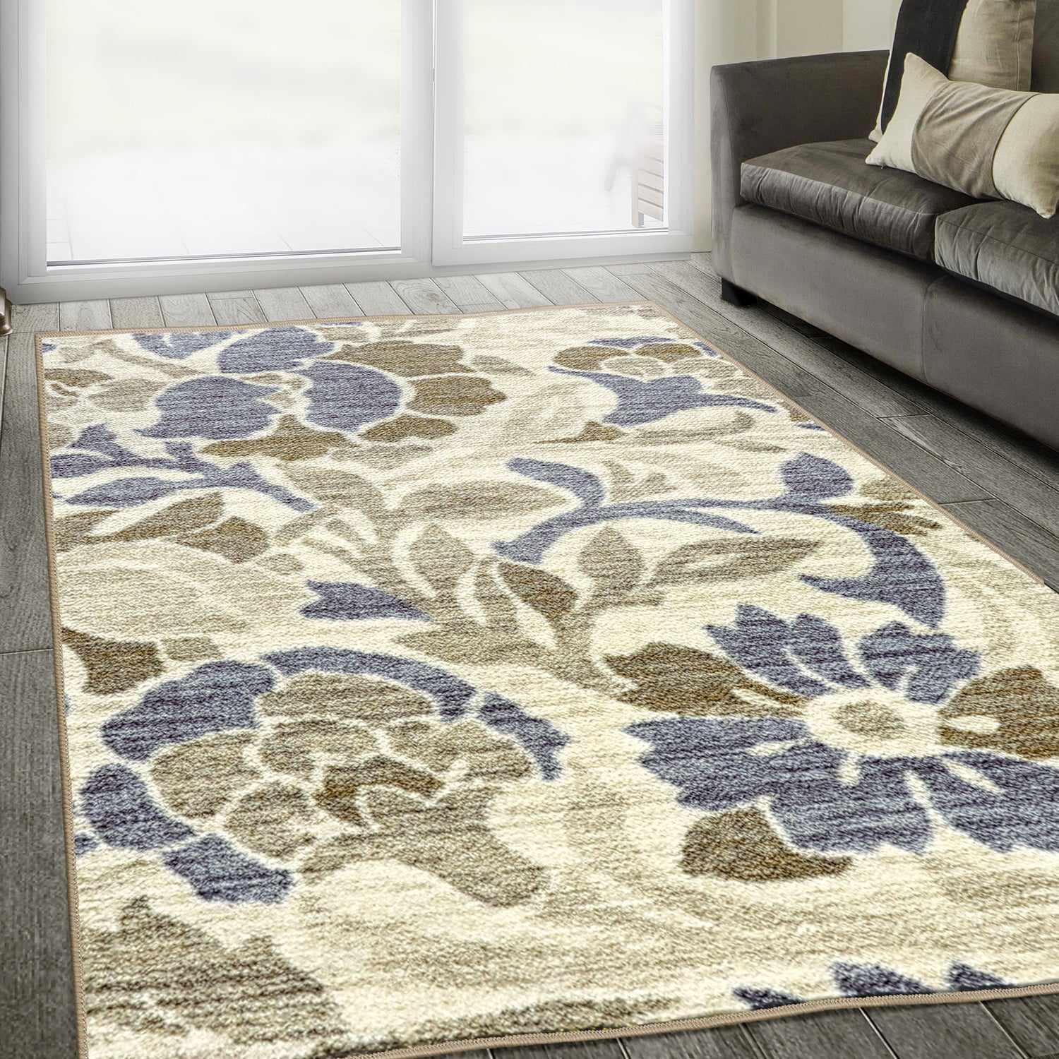 Superior Roselyn Floral Indoor Washable Area Rug - Beige
