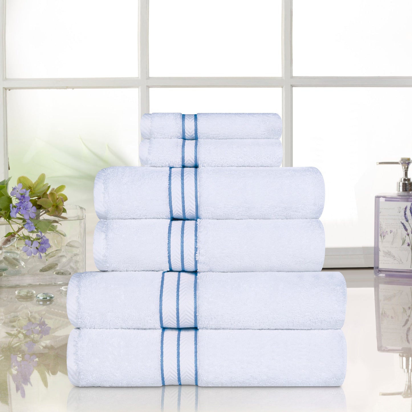 Ultra-Plush Turkish Cotton Hotel Collection Super Absorbent Solid Luxury Bathroom Set - Light Blue