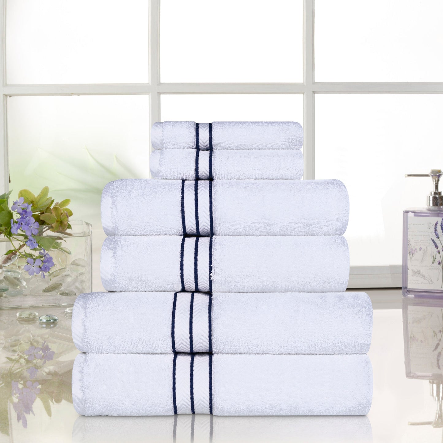 Ultra-Plush Turkish Cotton Hotel Collection Super Absorbent Solid Luxury Bathroom Set - Navy Blue