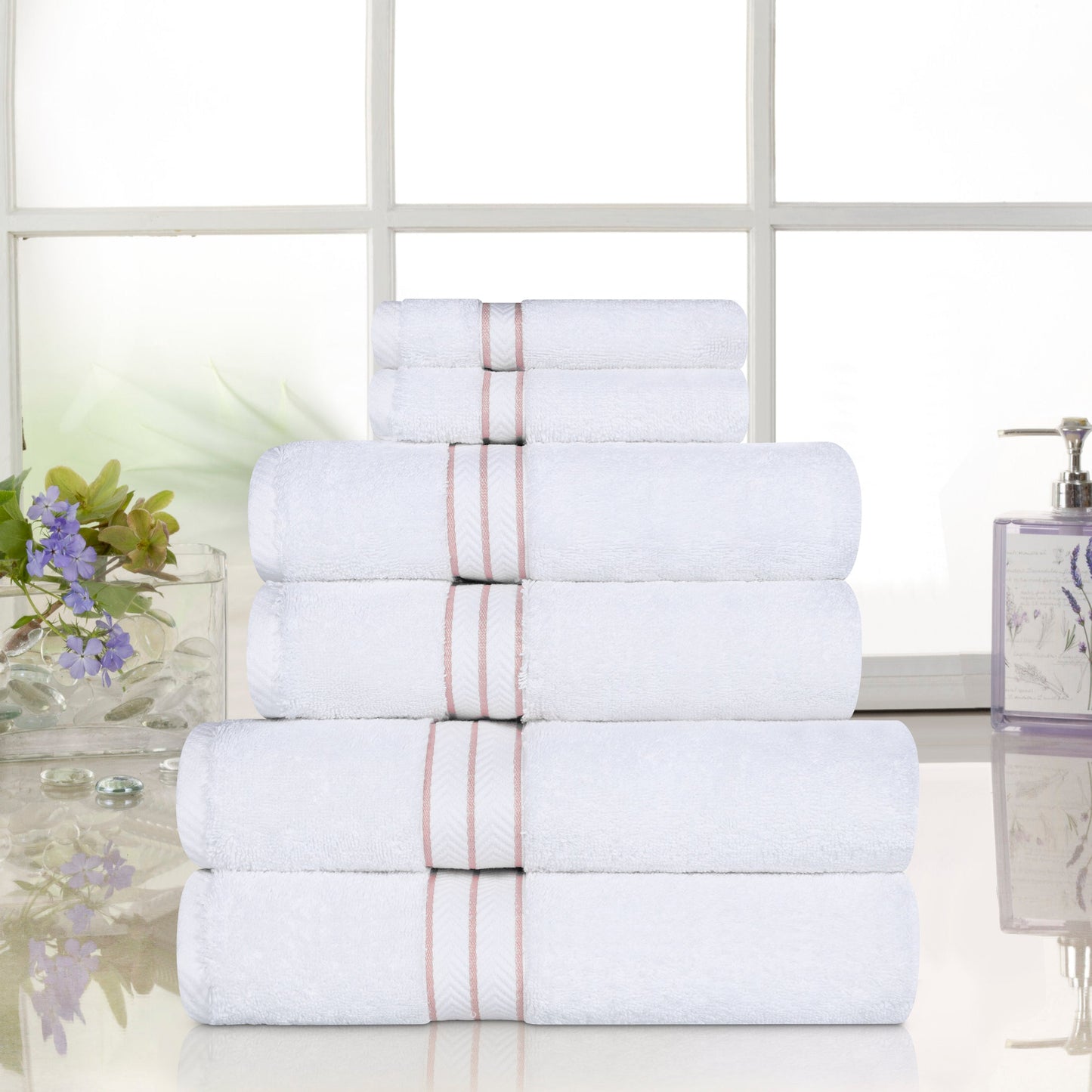 Ultra-Plush Turkish Cotton Hotel Collection Super Absorbent Solid Luxury Bathroom Set - Tea Rose