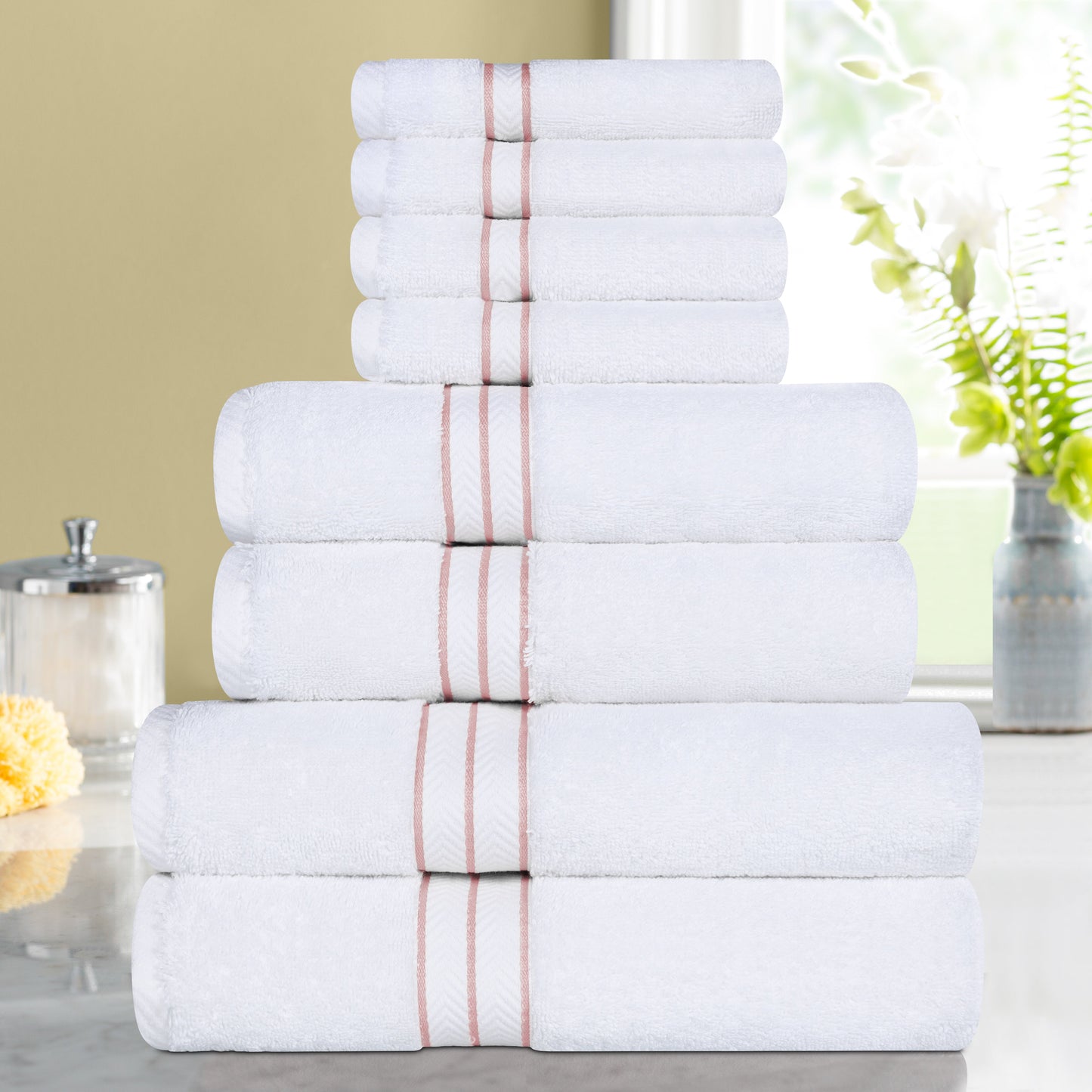 Ultra-Plush Turkish Cotton Hotel Collection Super Absorbent Solid Luxury Bathroom Set - Tea Rose