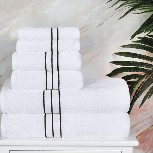 Turkish Cotton Heavyweight Ultra-Plush 6 Piece Bath Towel Set - White/Black