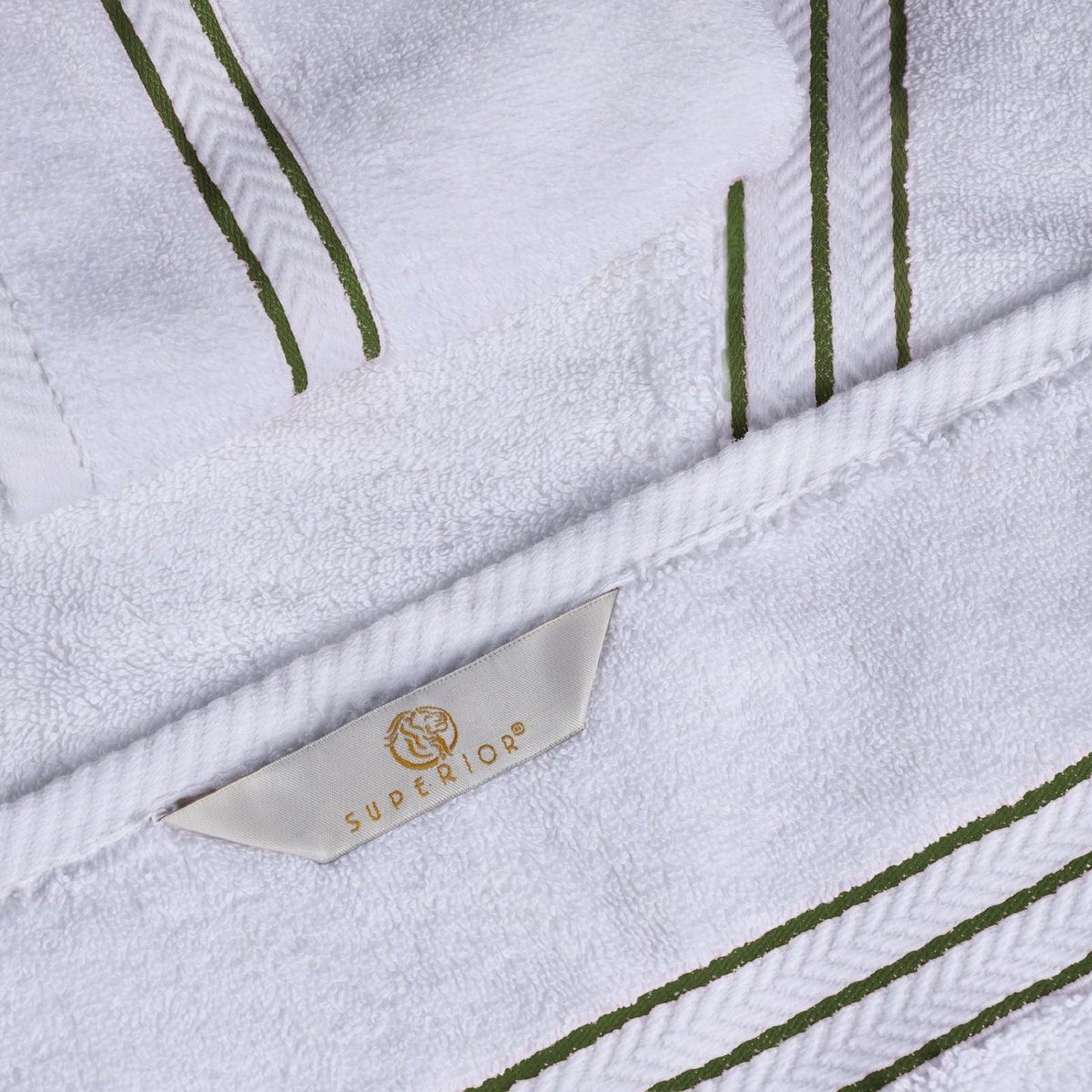 Turkish Cotton Heavyweight Ultra-Plush 6 Piece Bath Towel Set - White-Forest Green