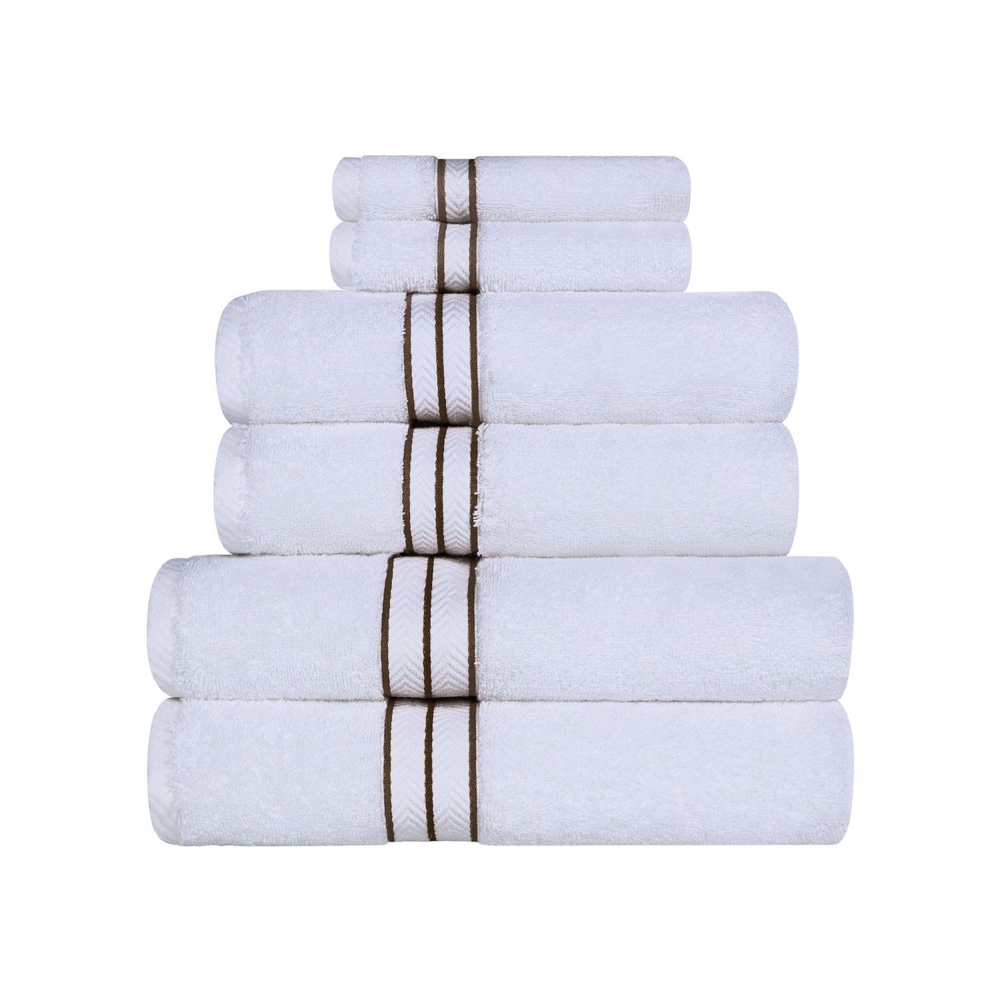 Turkish Cotton Heavyweight Ultra-Plush 6 Piece Bath Towel Set - White/Latte