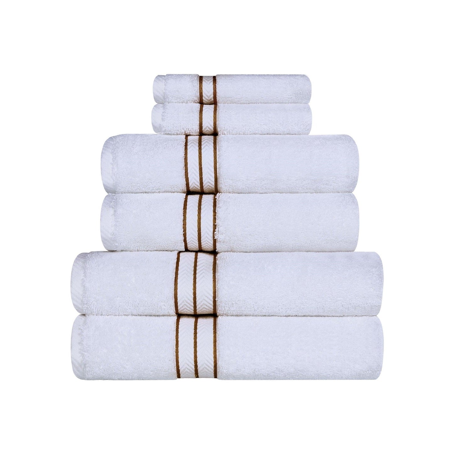 Turkish Cotton Heavyweight Ultra-Plush 6 Piece Bath Towel Set - White/Tea Rose