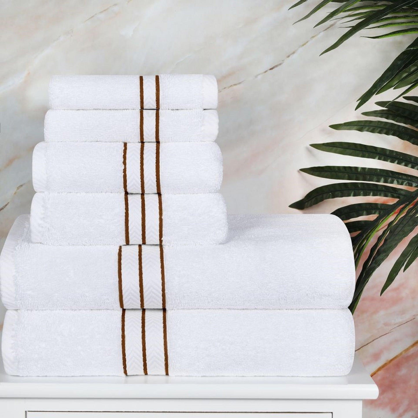 Turkish Cotton Heavyweight Ultra-Plush 6 Piece Bath Towel Set - White-Toast