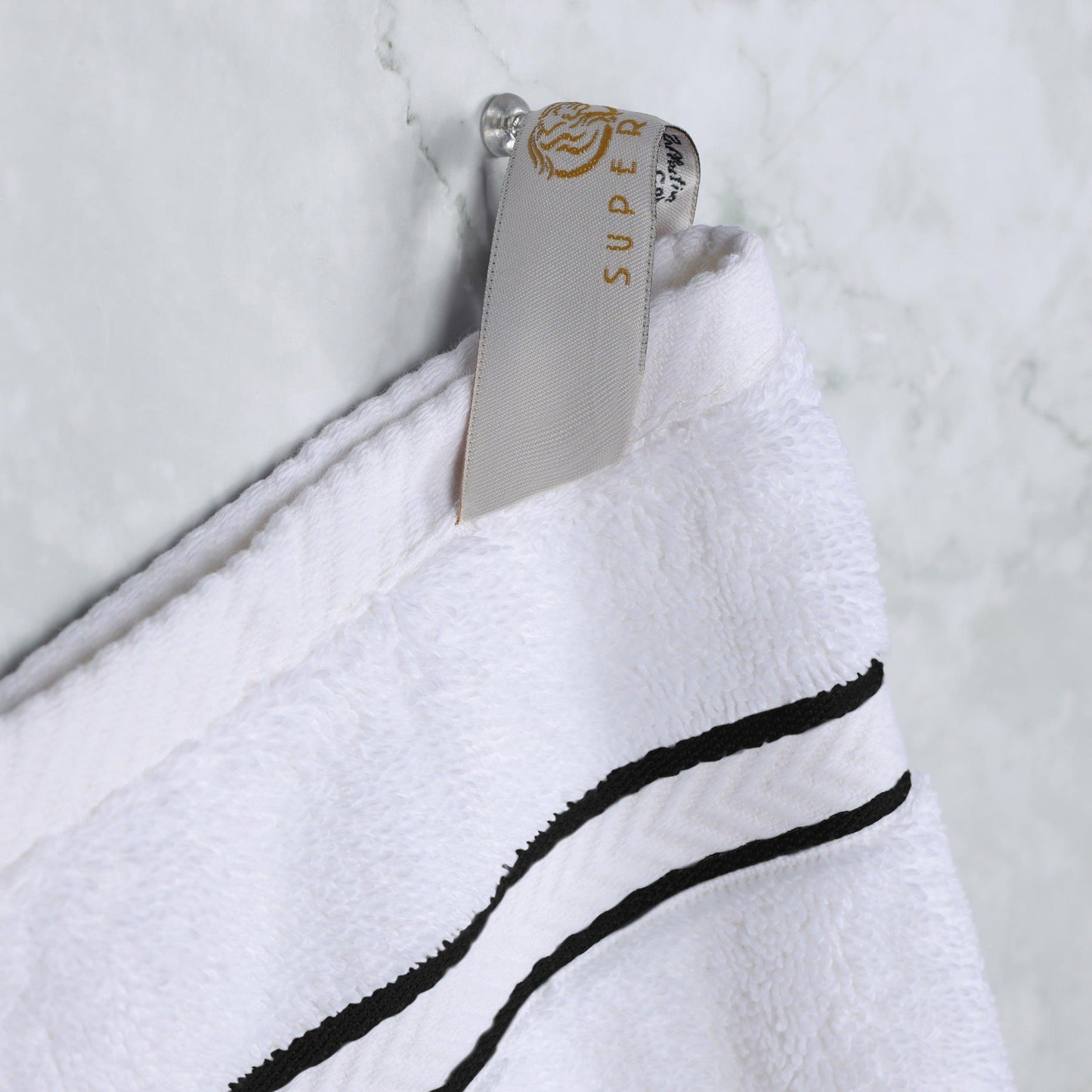 Turkish Cotton Heavyweight Ultra-Plush 6 Piece Bath Towel Set - White-Black