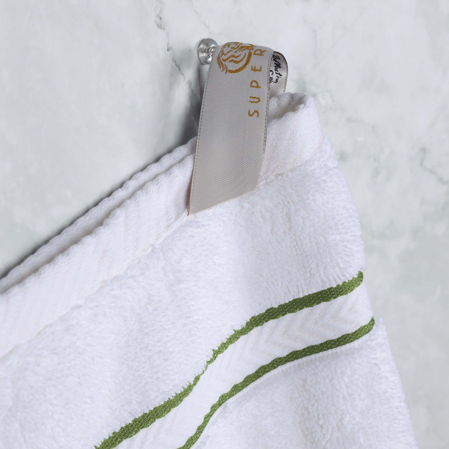 Turkish Cotton Heavyweight Ultra-Plush 6 Piece Bath Towel Set - White-Forest Green