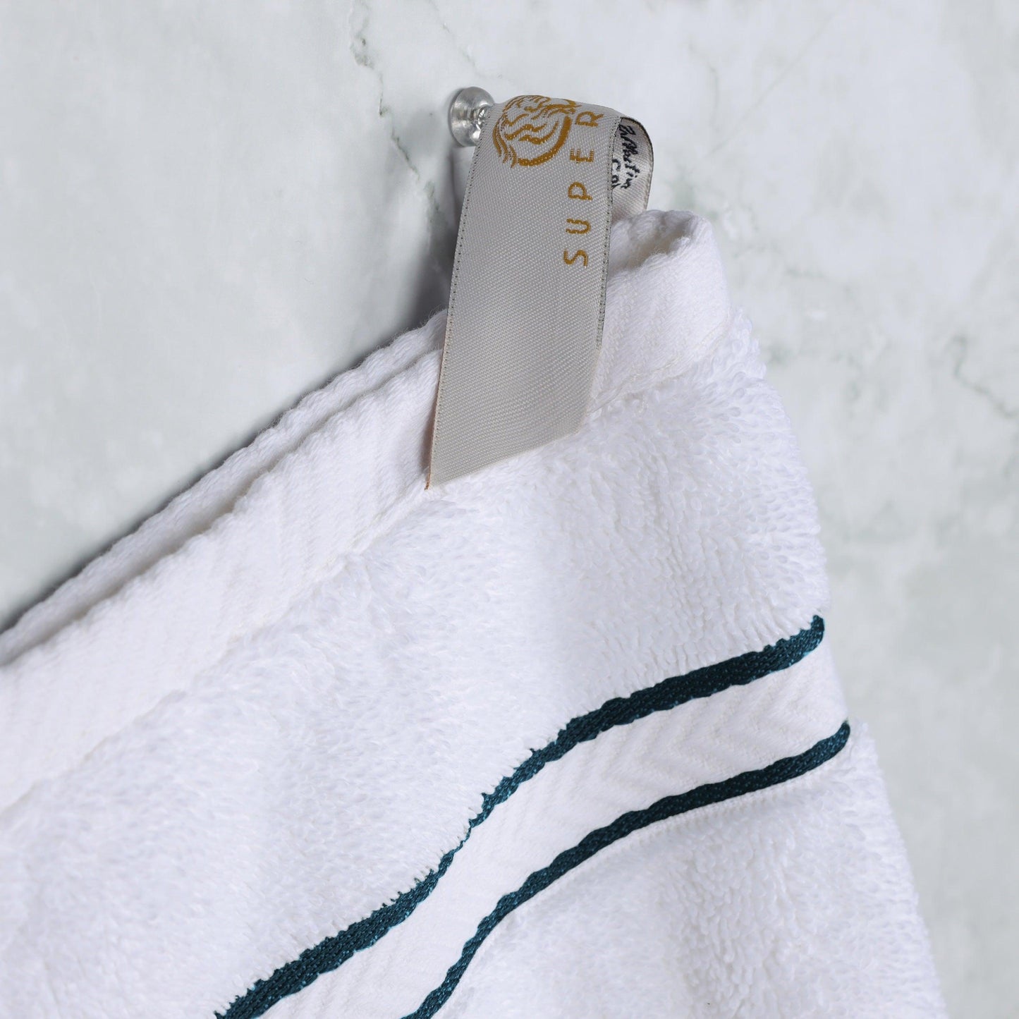 Turkish Cotton Heavyweight Ultra-Plush 6 Piece Bath Towel Set - White-Teal