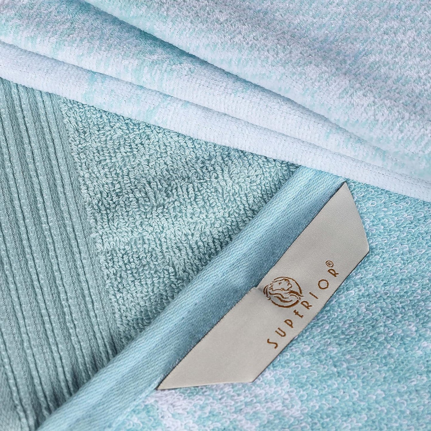 Superior Cotton Medium Weight Marble Solid Jacquard Border Bath Towels (Set of 4) - Teal