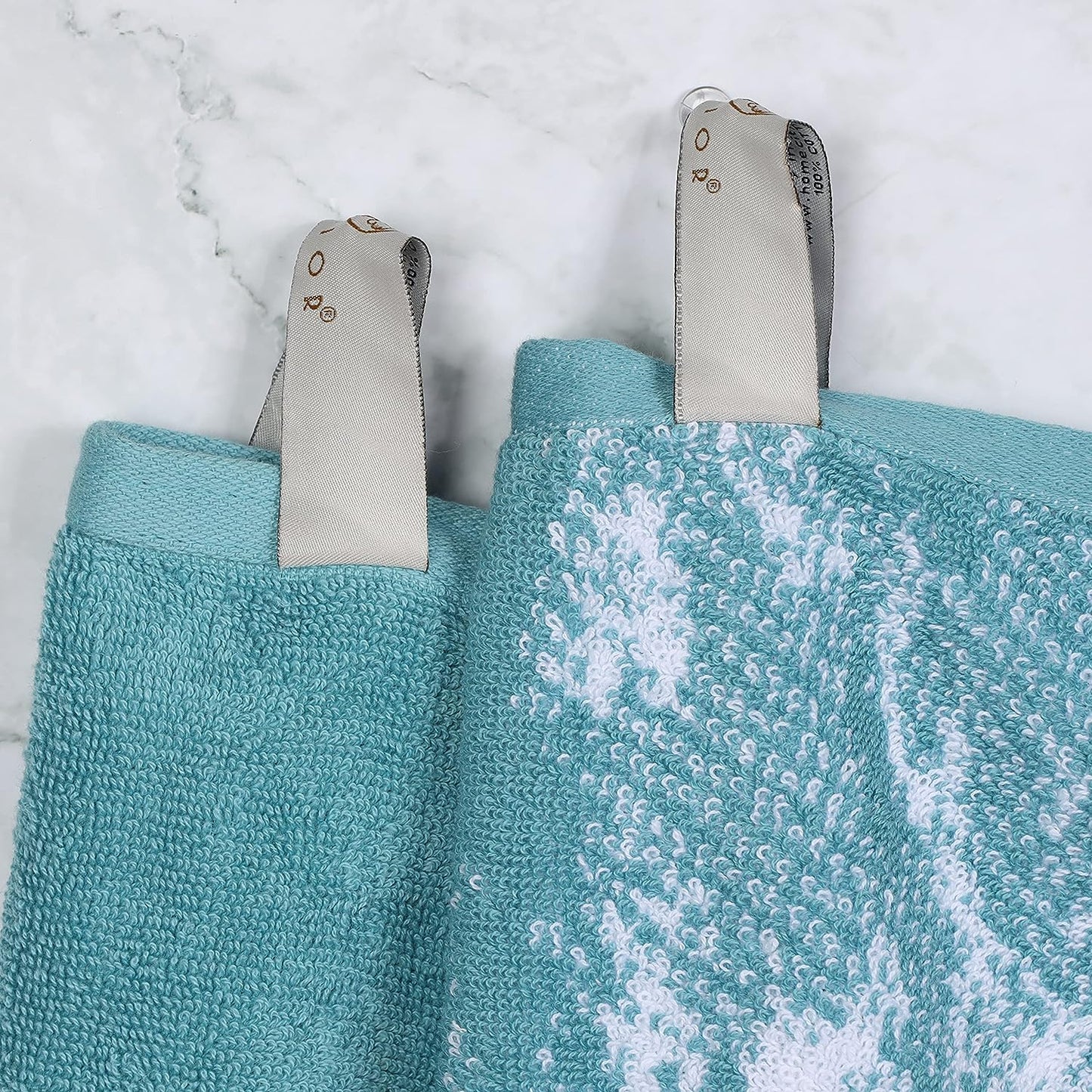 Superior Cotton Medium Weight Marble Solid Jacquard Border Bath Towels (Set of 4) - Teal