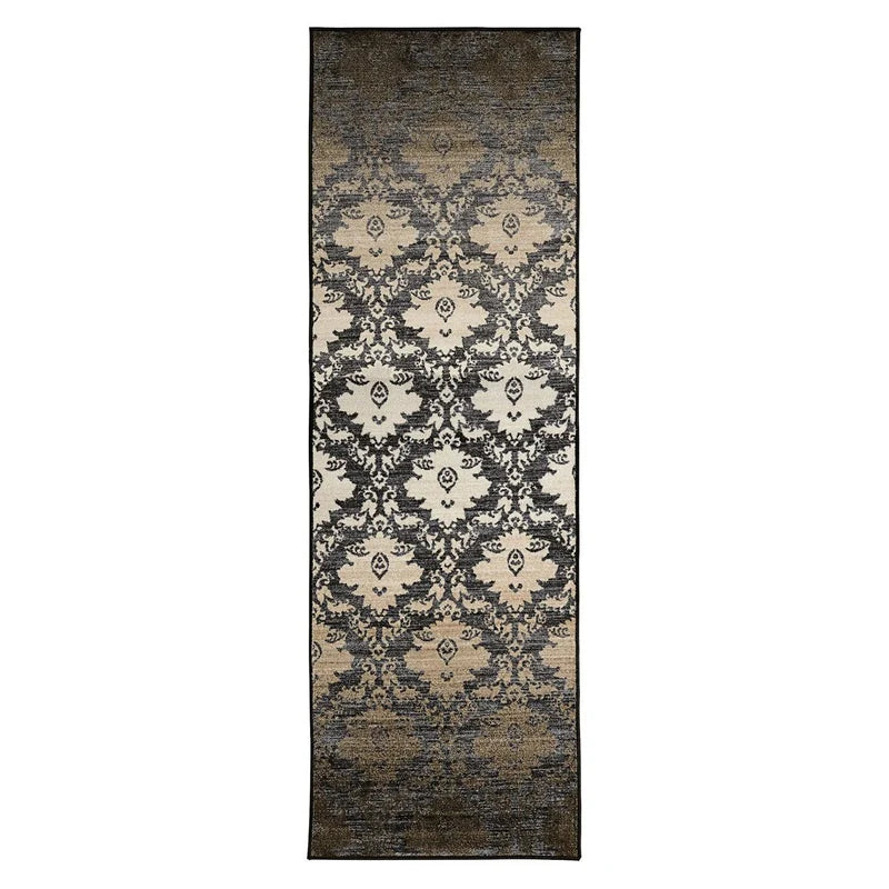 Geneva Medallion Scroll Non-Slip Washable Indoor Area Rug or Runner - NavyBlue-Cream