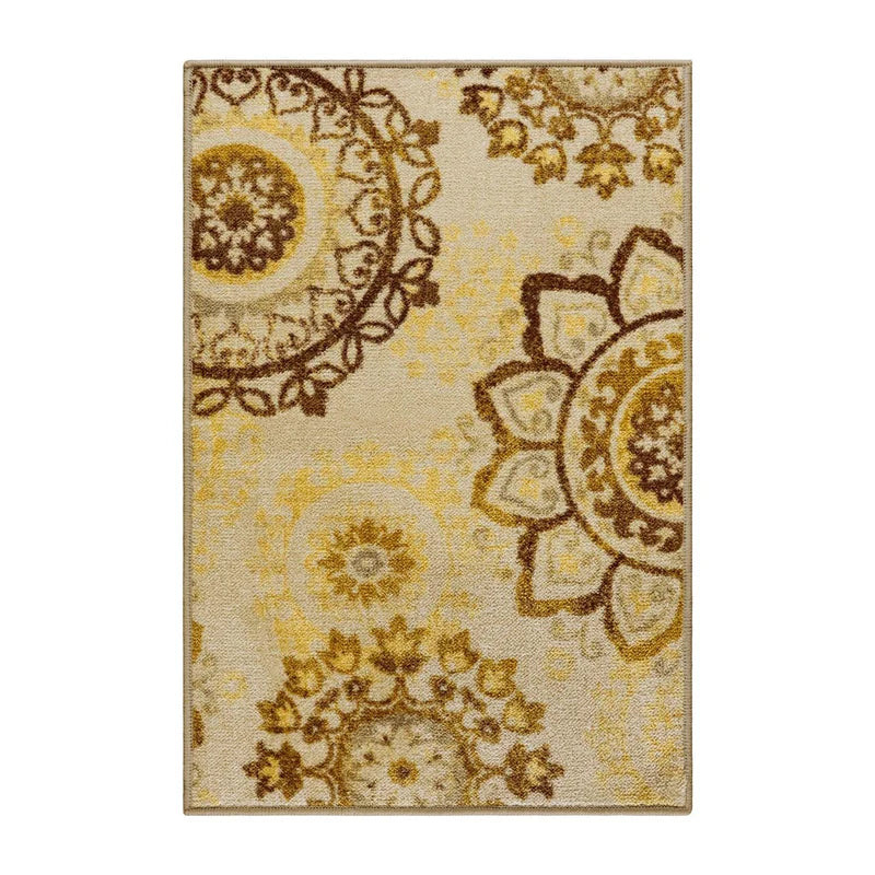Liena Floral Medallion Non-Slip Washable Area Rug or Runner - Cream