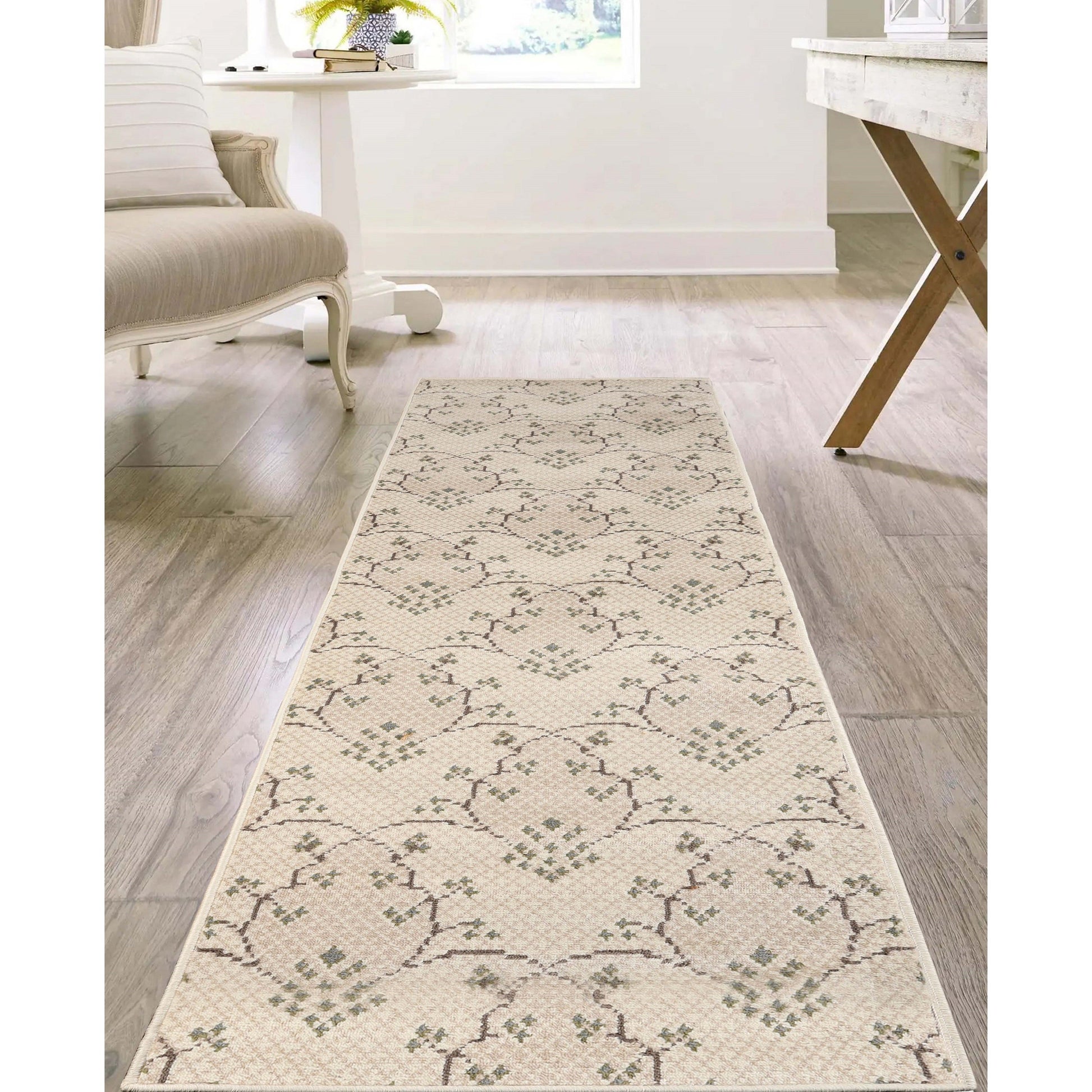 Superior Aberdeen Victorian Floral and Diamond Area Rug or Runner - Beige